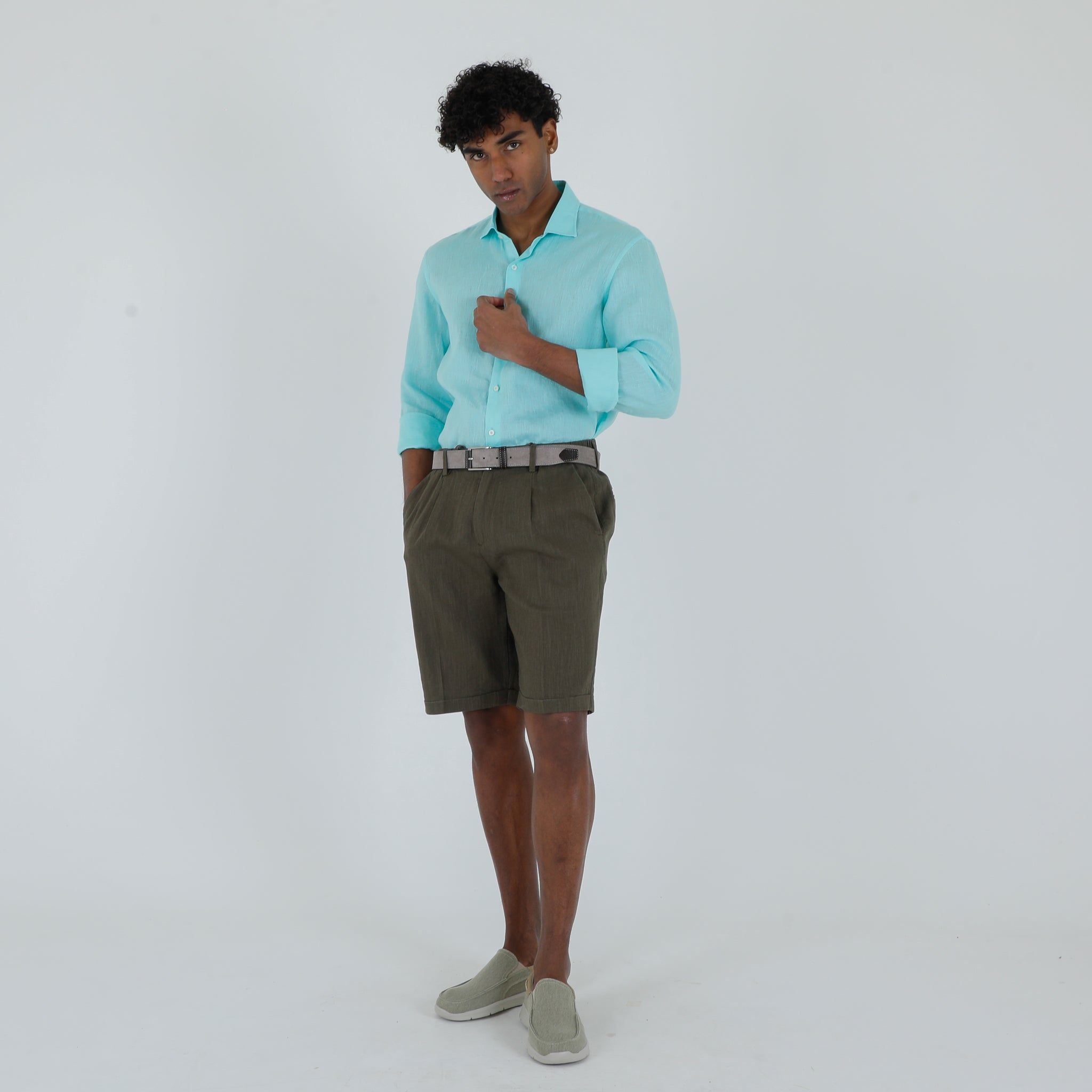 BERMUDA 100% LINO-11512|Colore:Verde