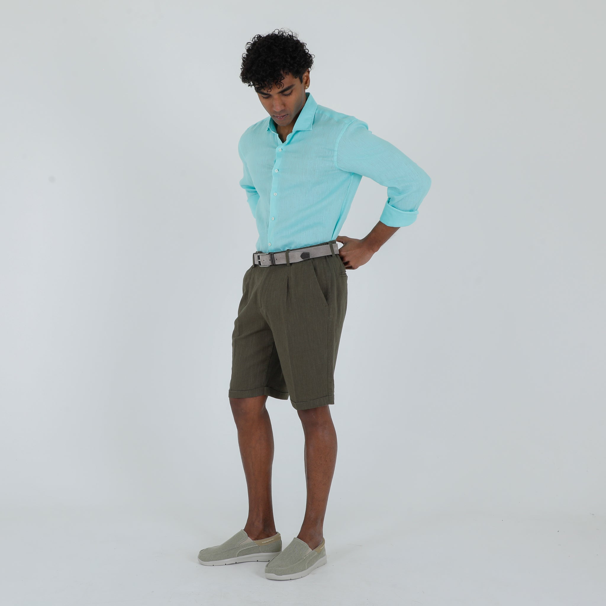 BERMUDA 100% LINO-11512|Colore:Verde
