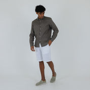 CAMICIA LINO COLLO FRANCESE-11551|Colore:Fango