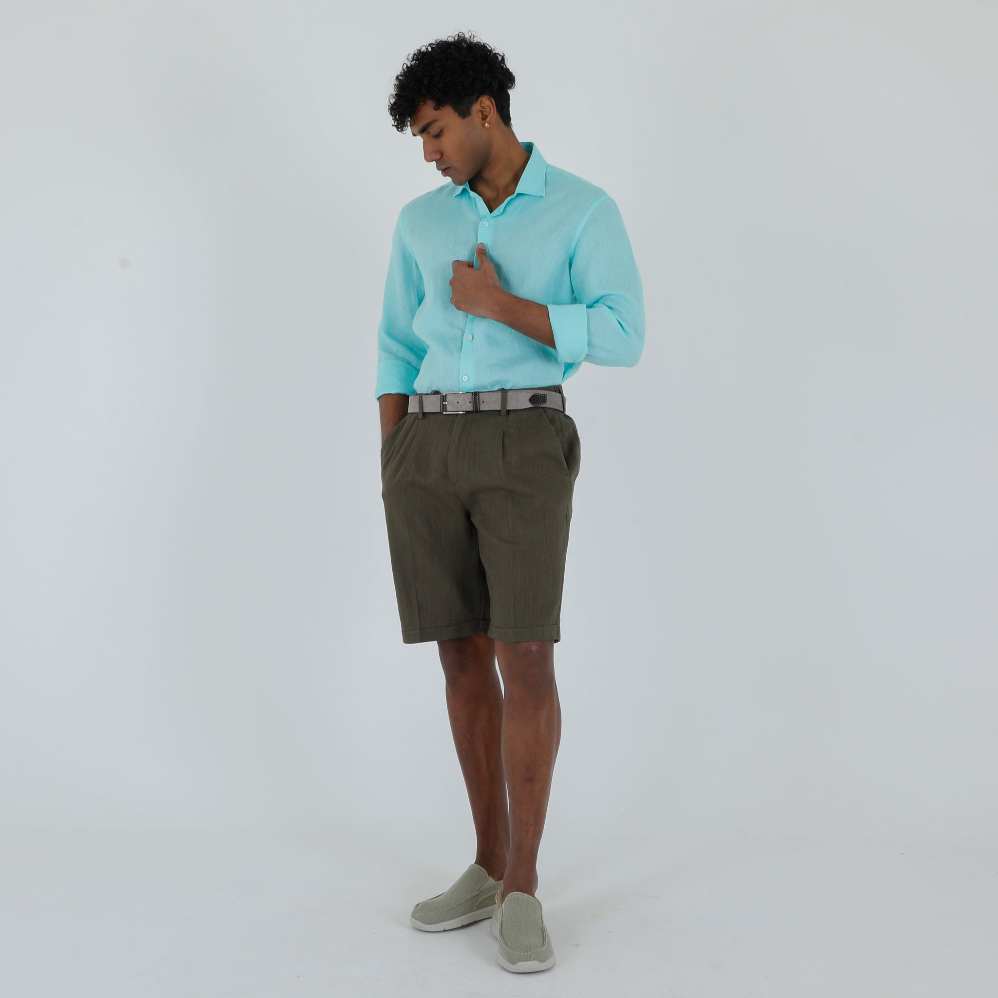 CAMICIA LINO COLLO FRANCESE-11551|Colore:Verde acqua