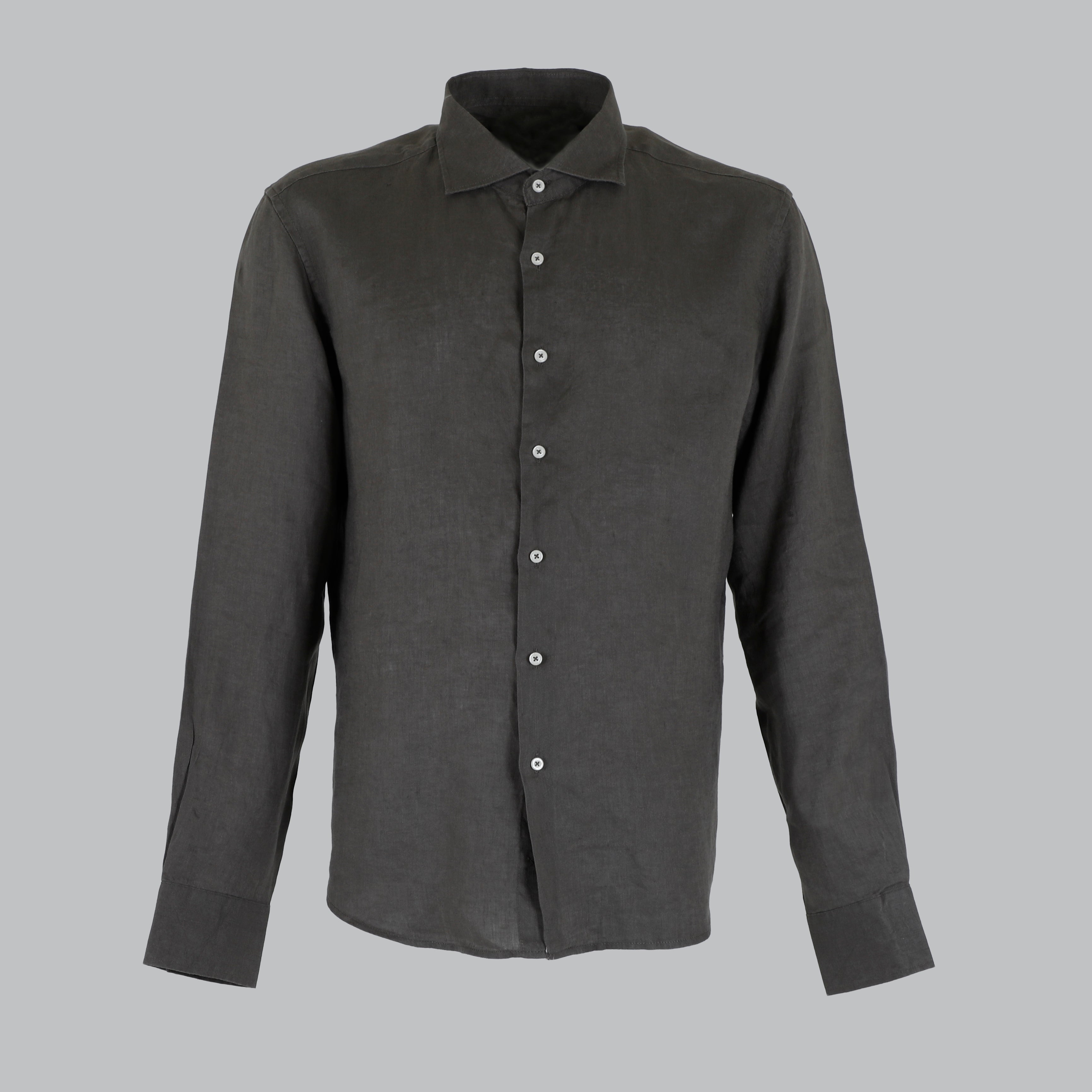 CAMICIA LINO COLLO FRANCESE-11551|Colore:Fango