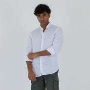 CAMICIA LINO COLLO KOREANO-11550|Colore:Bianco