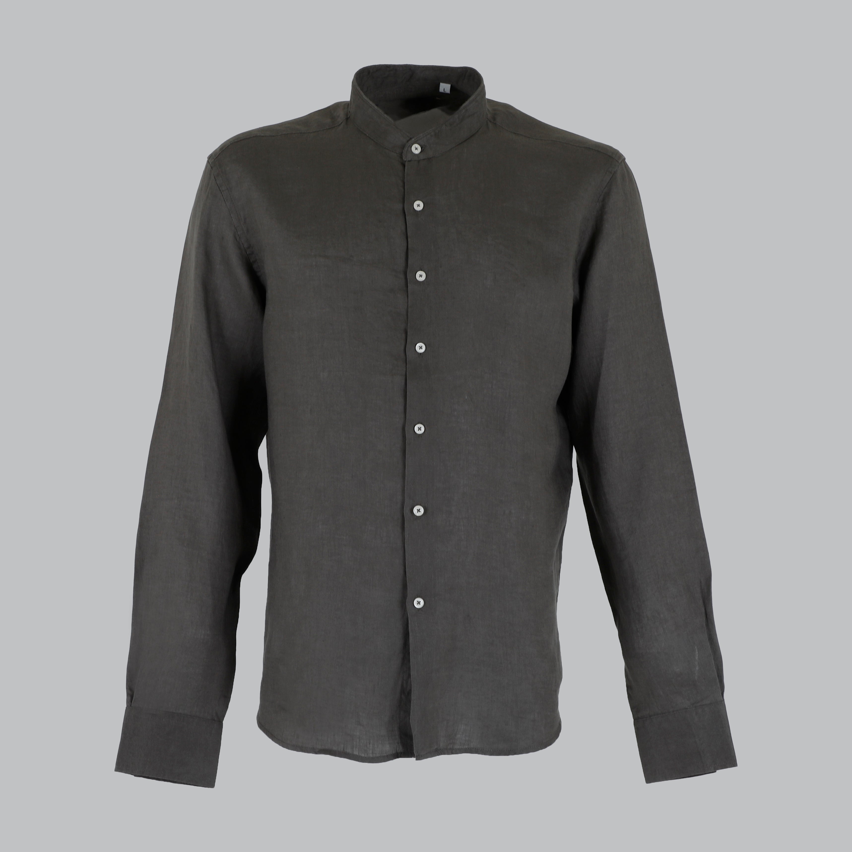 CAMICIA LINO COLLO KOREANO-11550|Colore:Fango