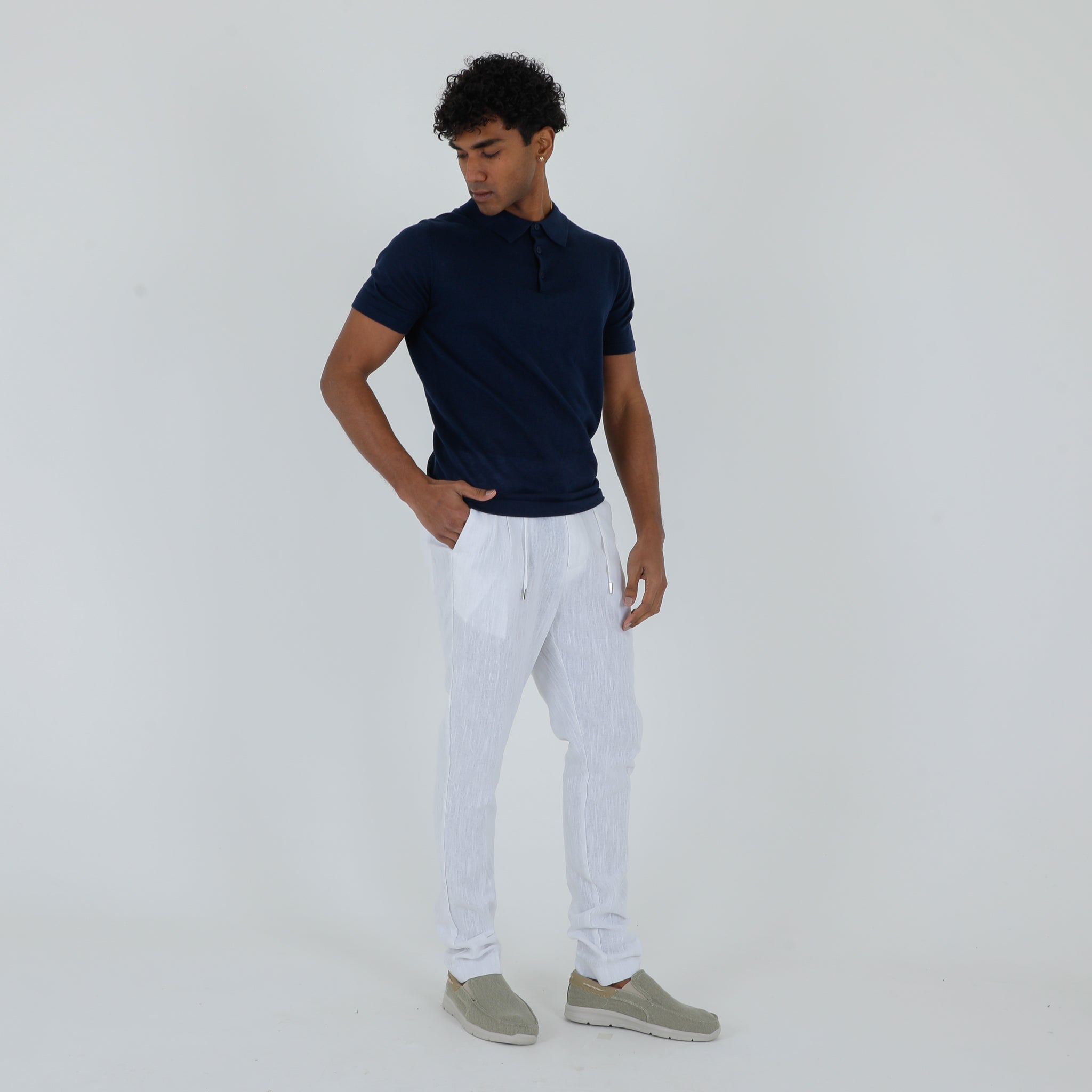 POLO MISTO LINO-11537|Colore:Blu