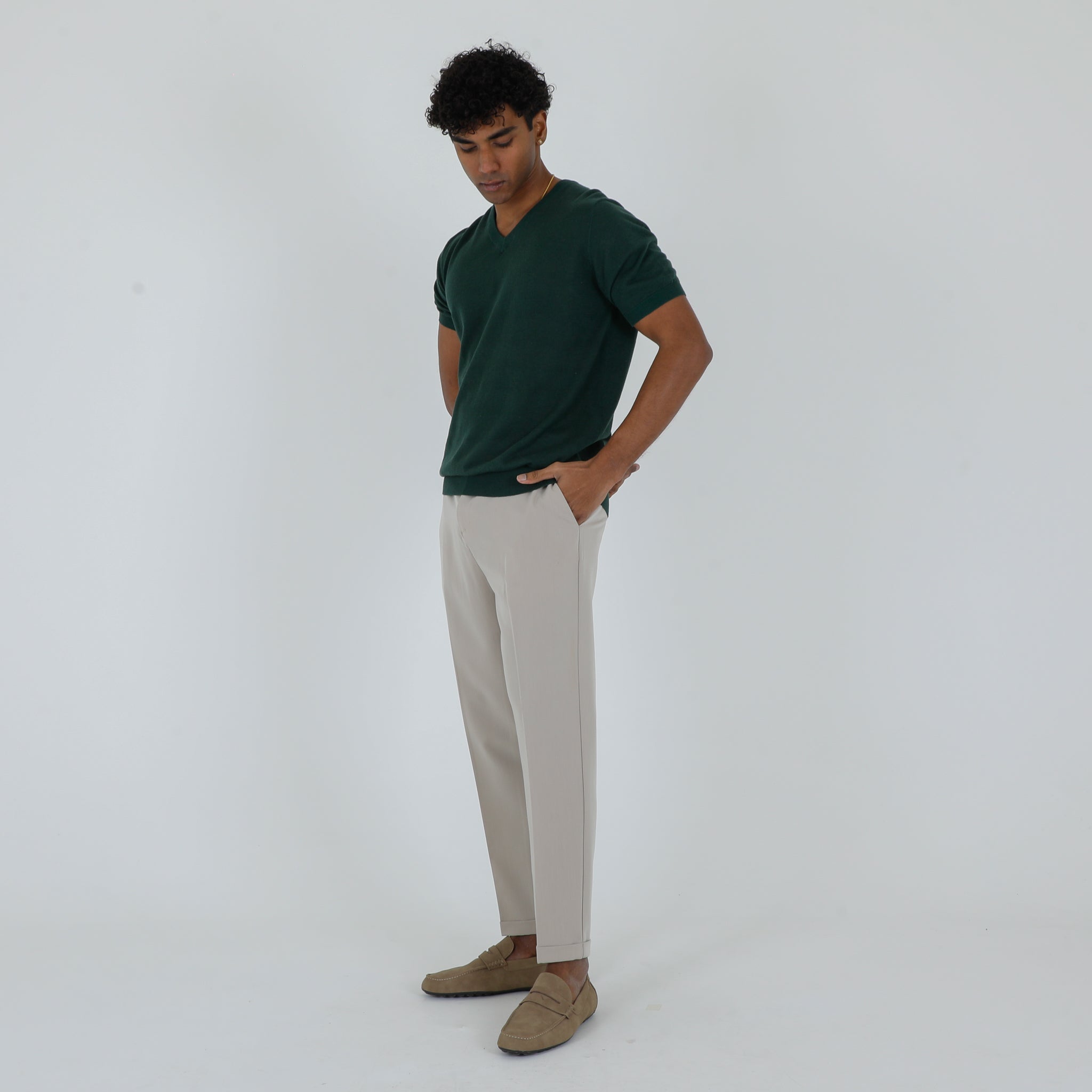 MAGLIA SCOLLO A V MISTO LINO-11539