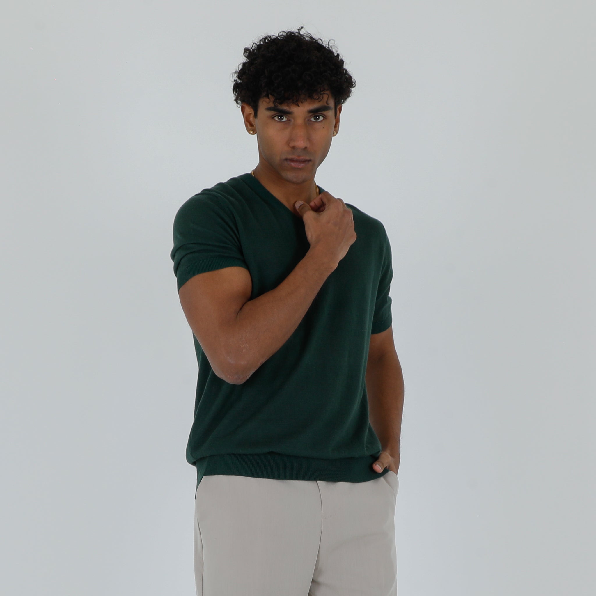 MAGLIA SCOLLO A V MISTO LINO-11539