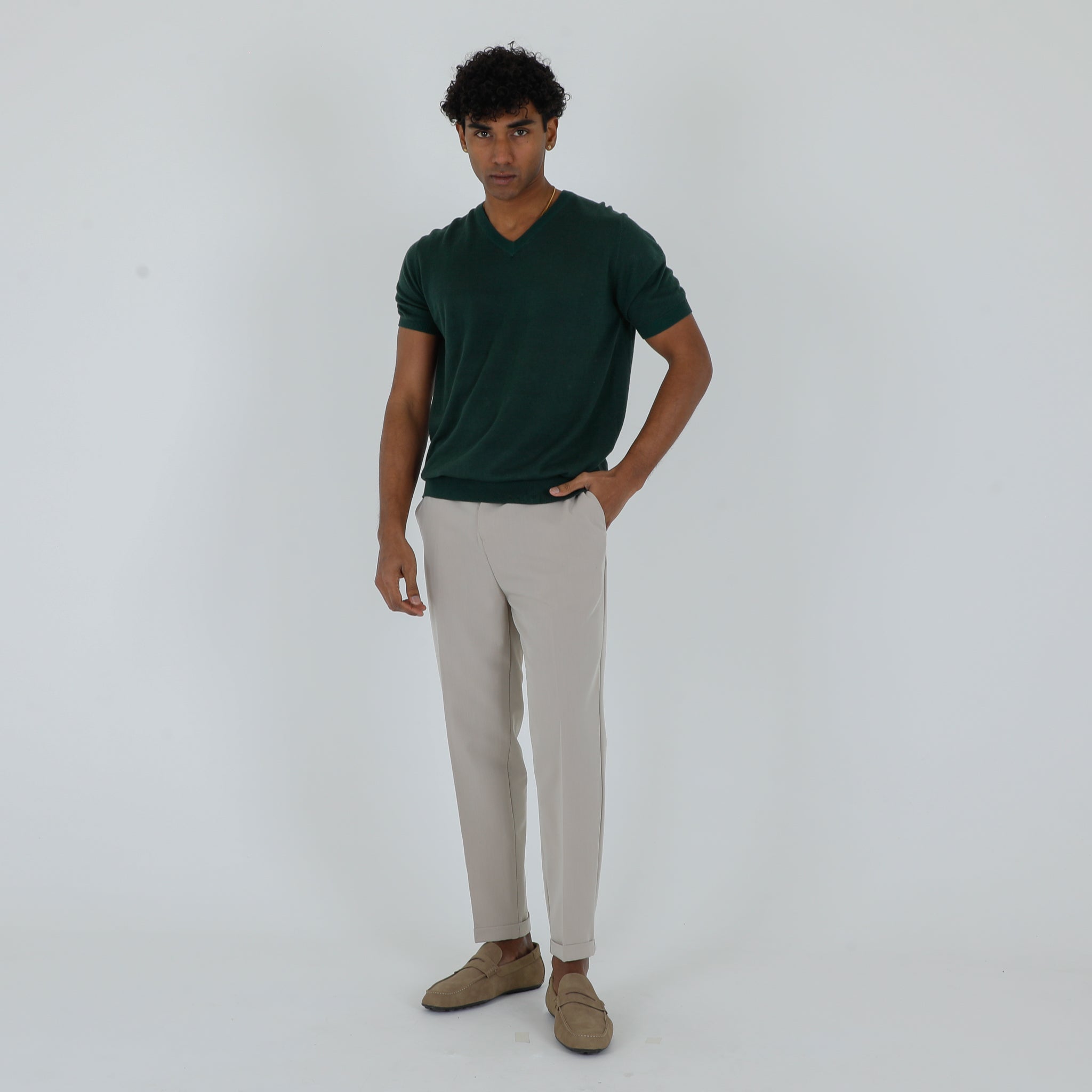 MAGLIA SCOLLO A V MISTO LINO-11539