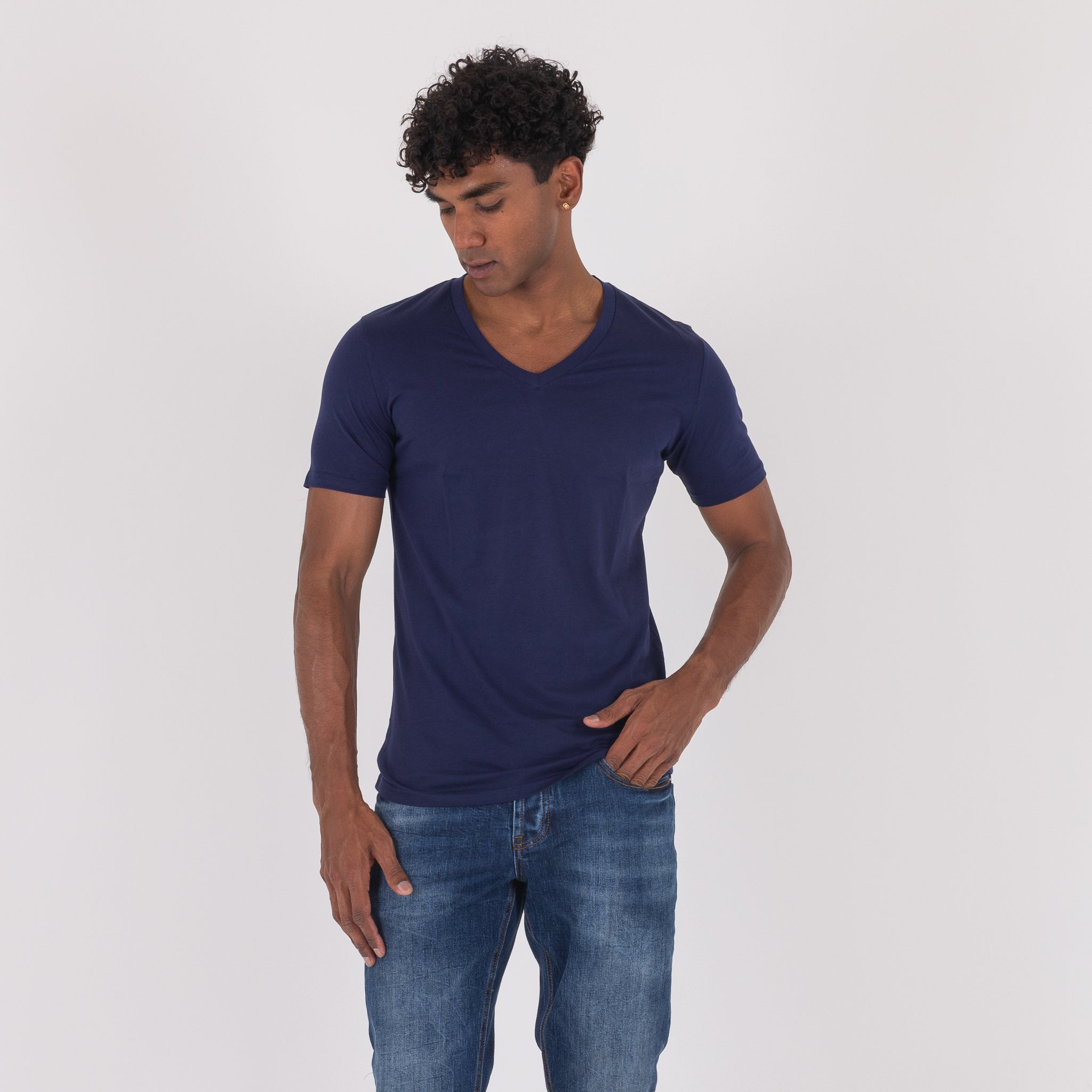 T-SHIRT SCOLLO A V -11497|Colore:Blu