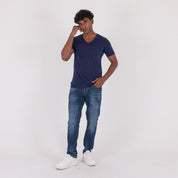 T-SHIRT SCOLLO A V -11497|Colore:Blu