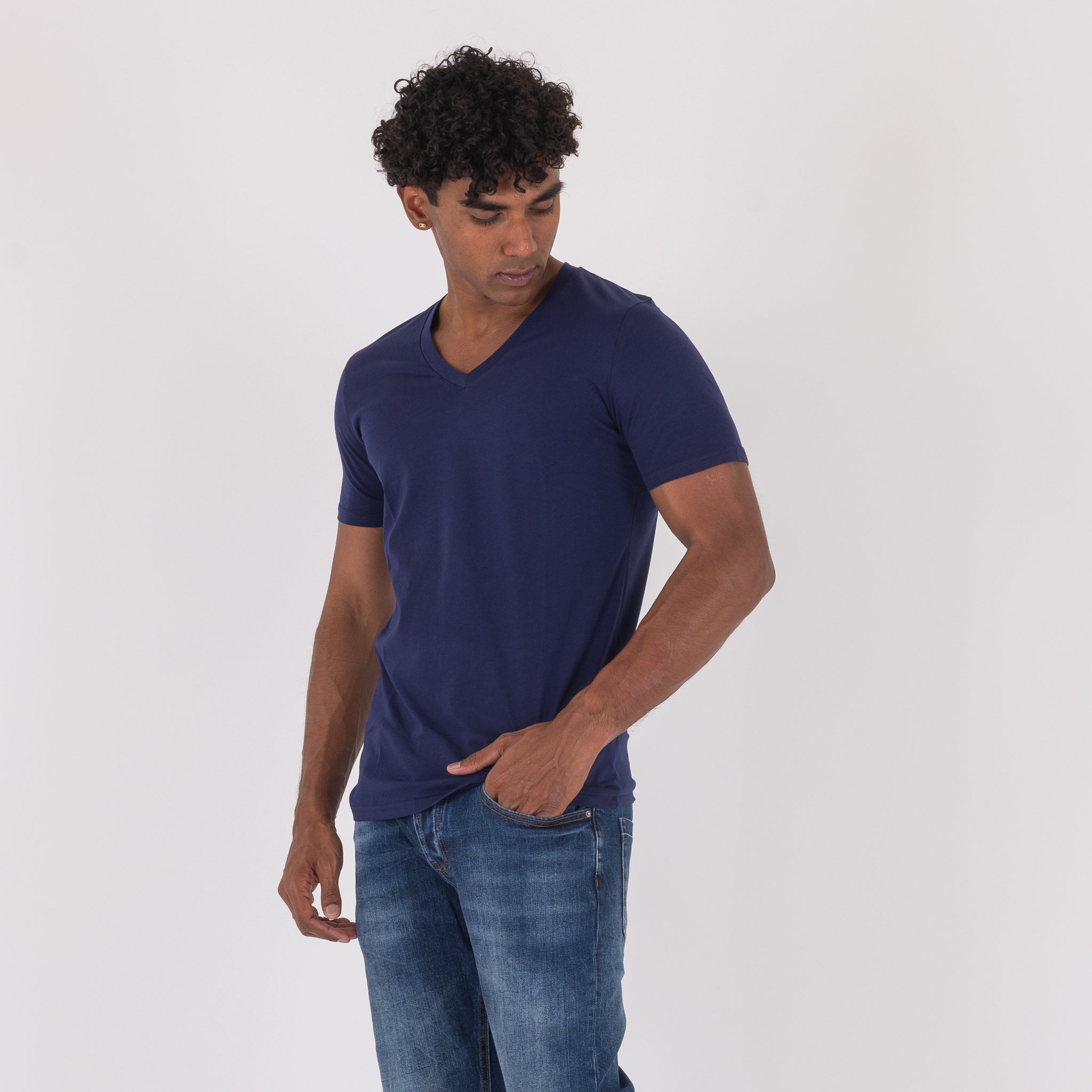 T-SHIRT SCOLLO A V -11497|Colore:Blu