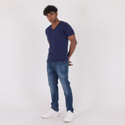 T-SHIRT SCOLLO A V -11497|Colore:Blu