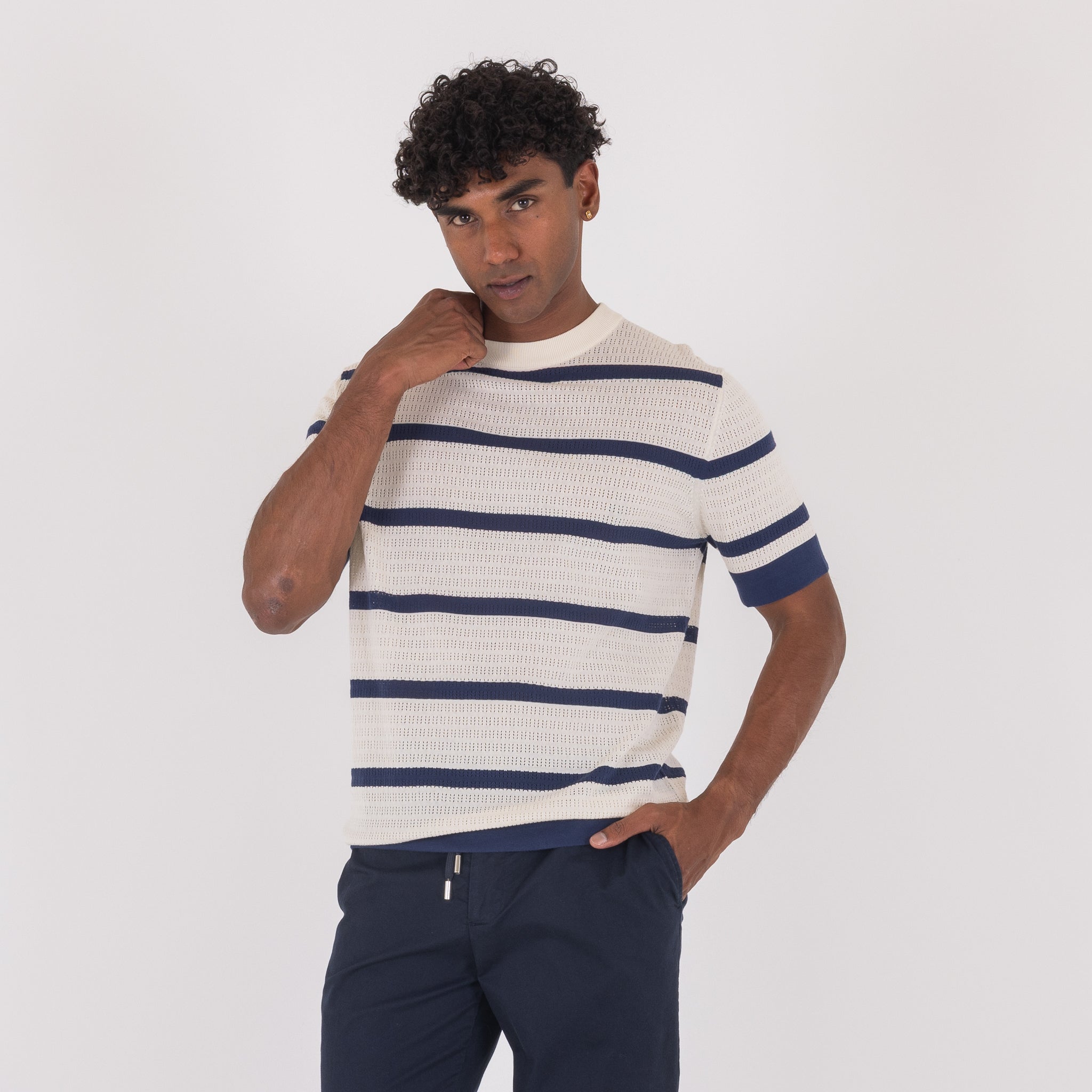 MAGLIA FASCE CREPE COTONE-11530|Colore:Panna