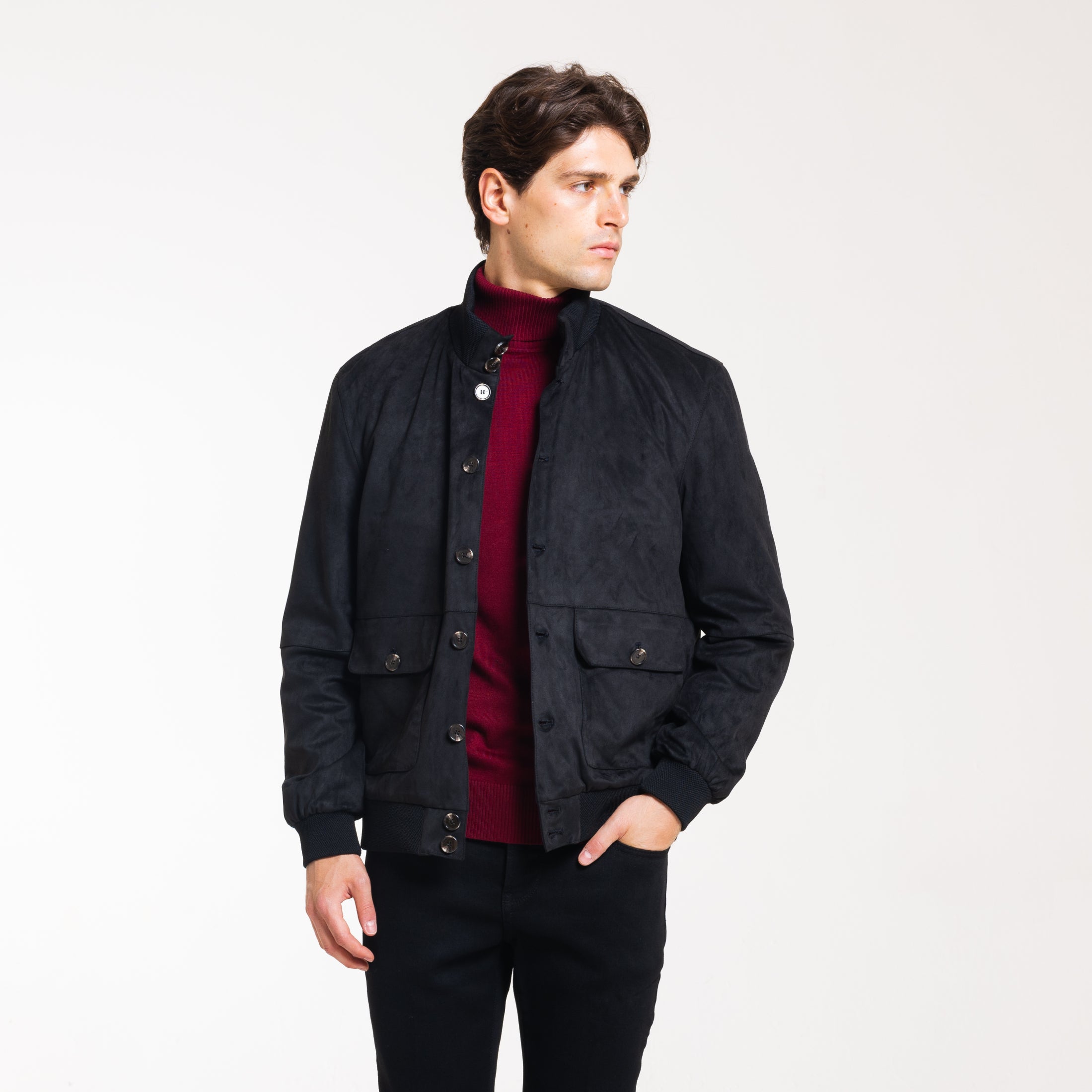 BOMBER EFFETTO CAMOSCIO-11650 |Colore:Nero