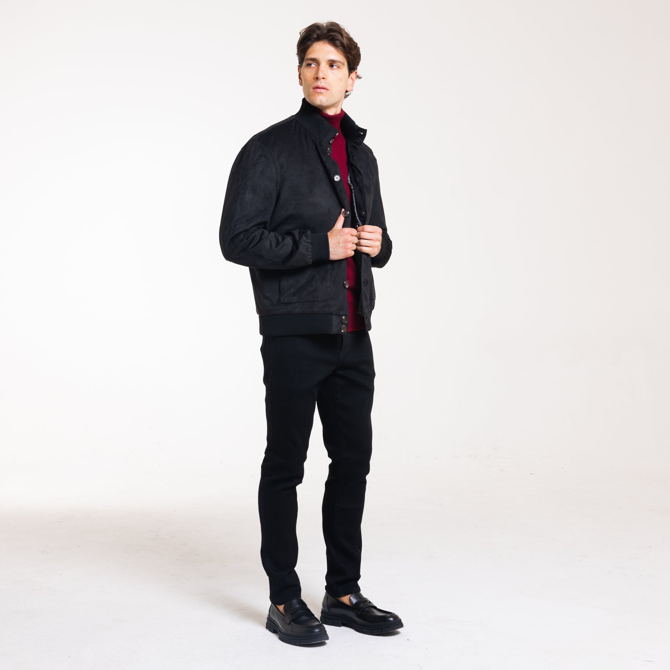 BOMBER EFFETTO CAMOSCIO-11650 |Colore:Nero