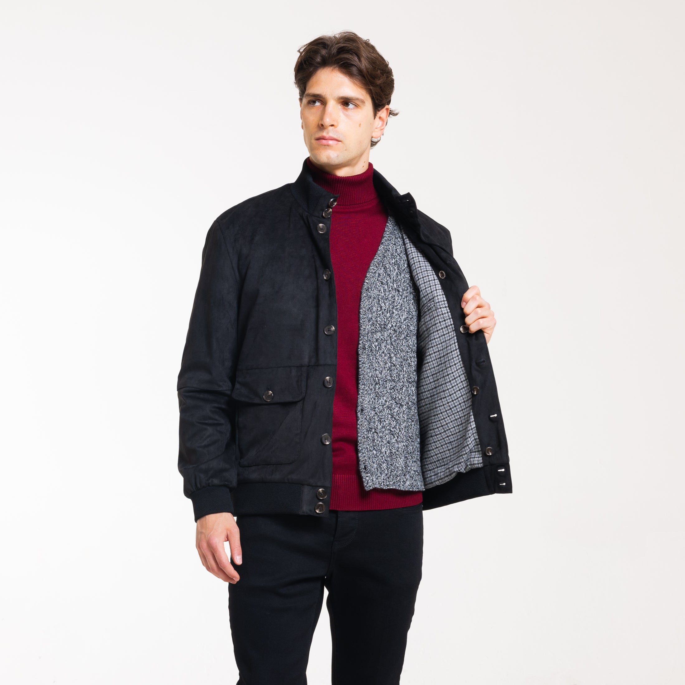 BOMBER EFFETTO CAMOSCIO-11650 |Colore:Nero