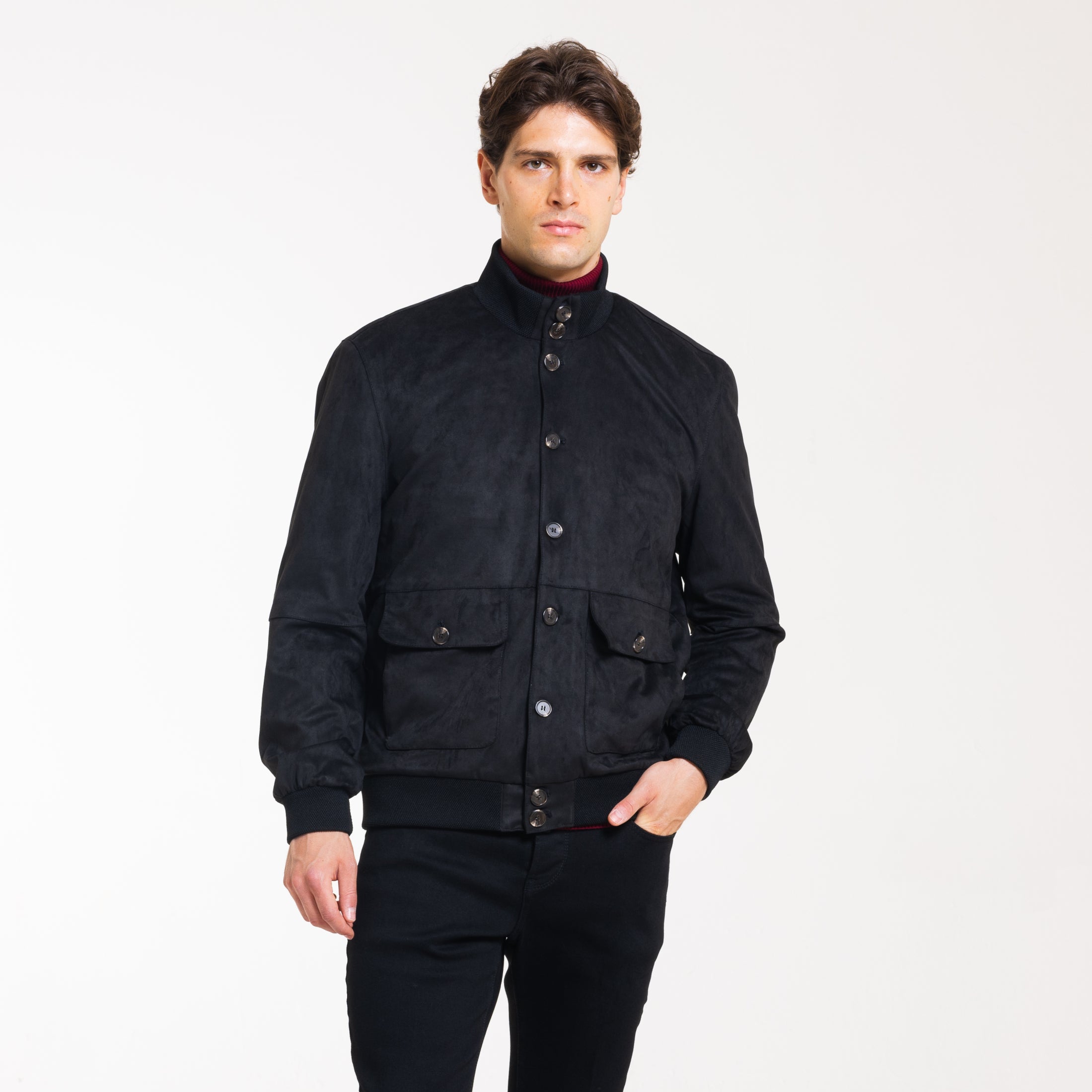 BOMBER EFFETTO CAMOSCIO-11650 |Colore:Nero