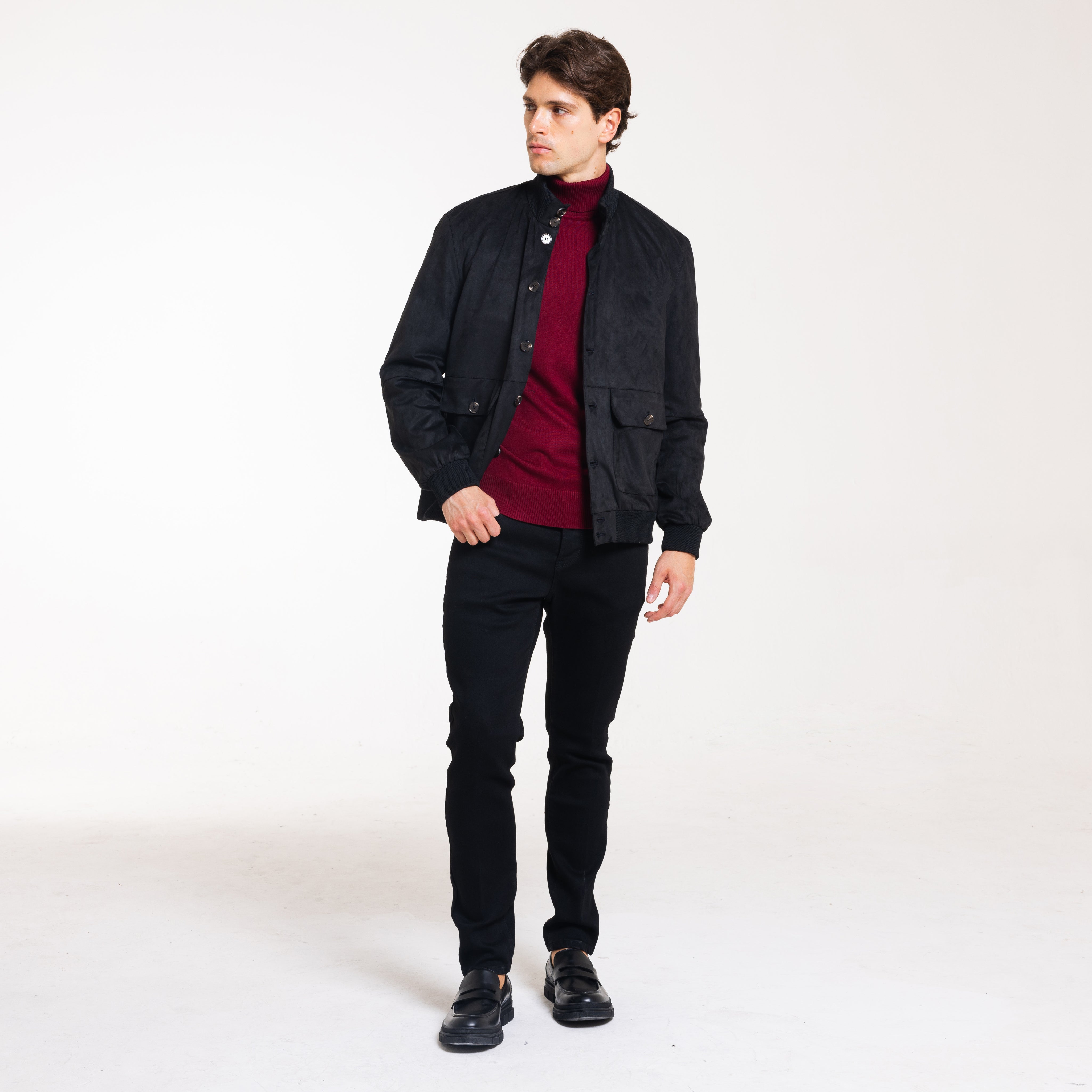 BOMBER EFFETTO CAMOSCIO-11650 |Colore:Nero