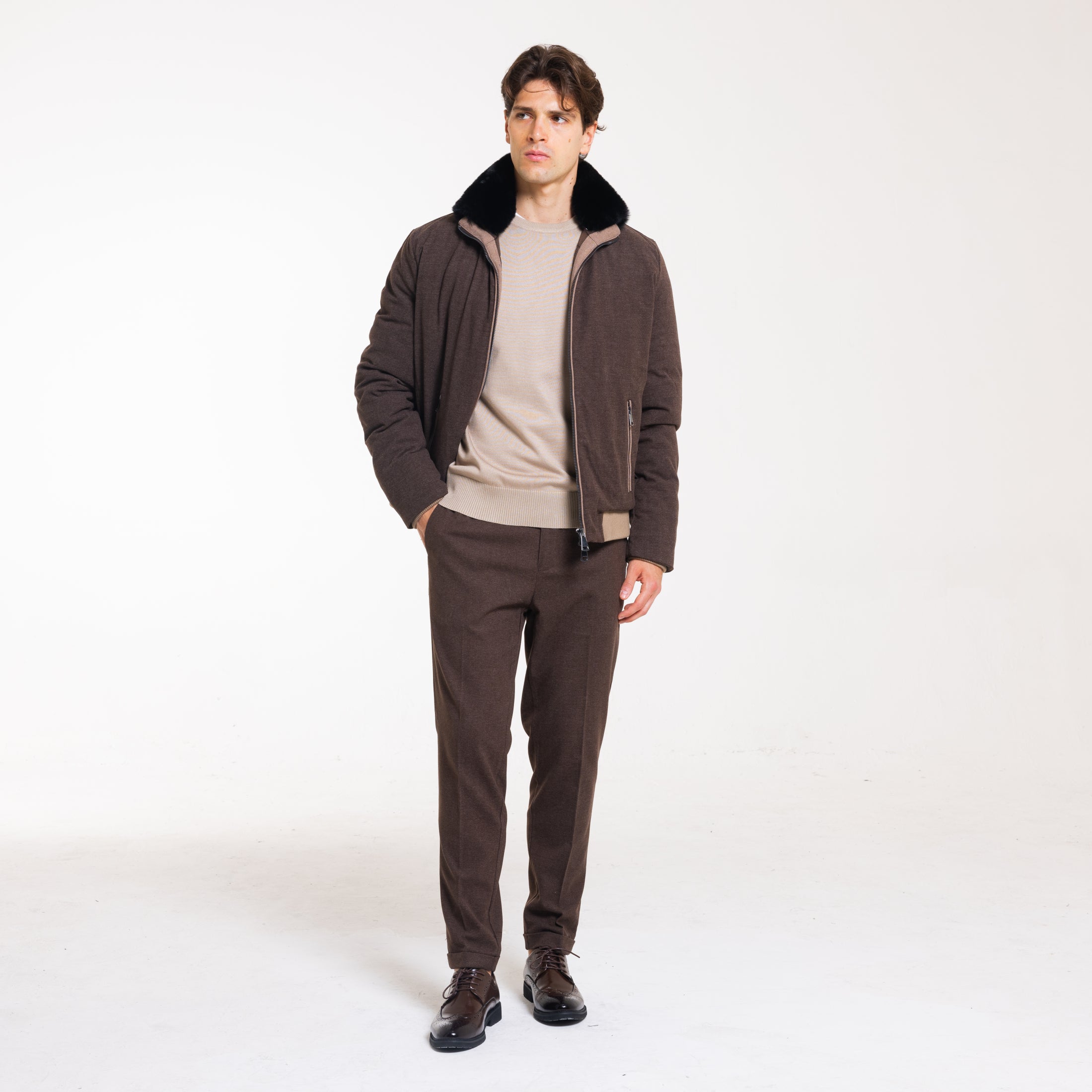 BOMBER ZIP IN PANNO-11655|Colore:Moro