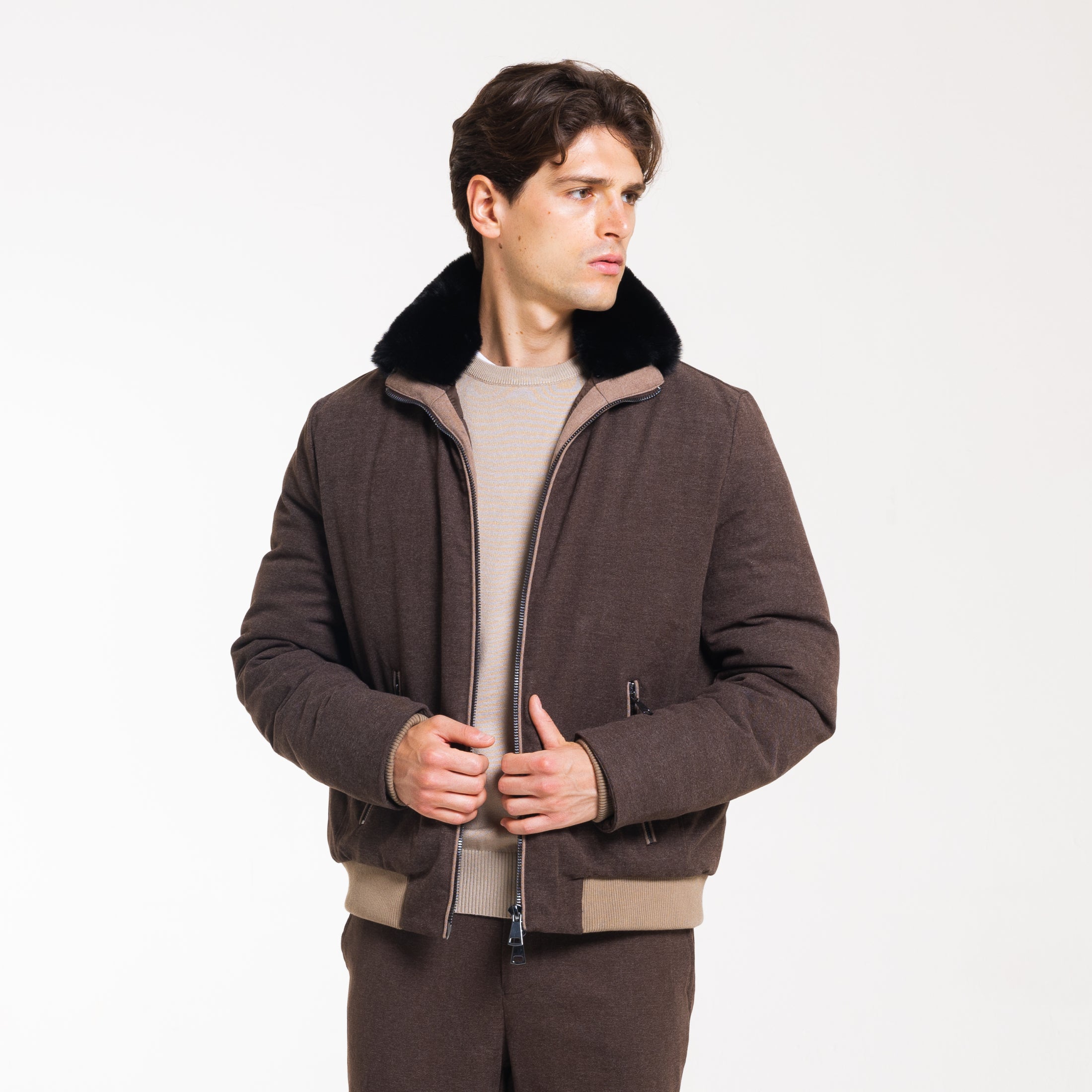 BOMBER ZIP IN PANNO-11655|Colore:Moro