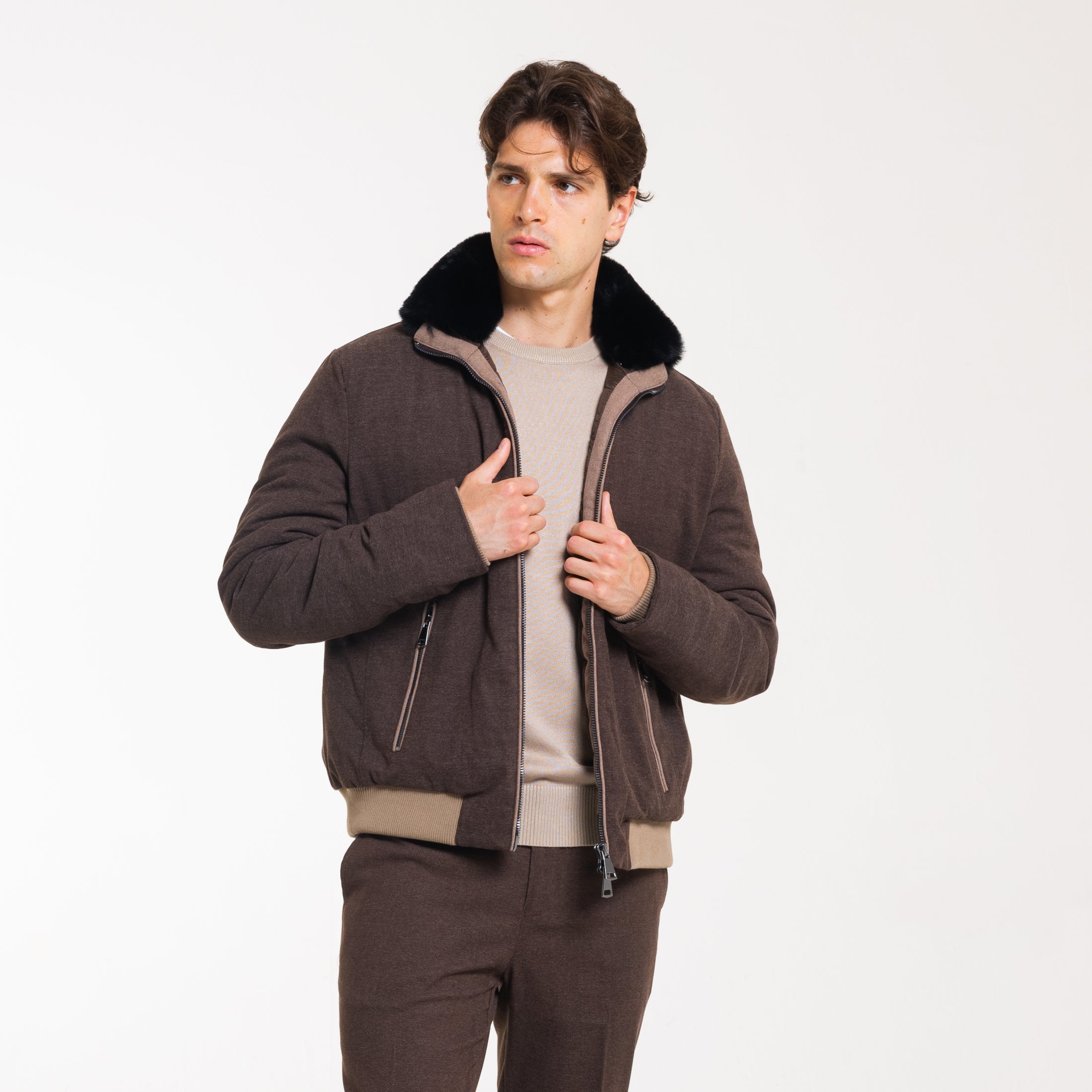 BOMBER ZIP IN PANNO-11655|Colore:Moro