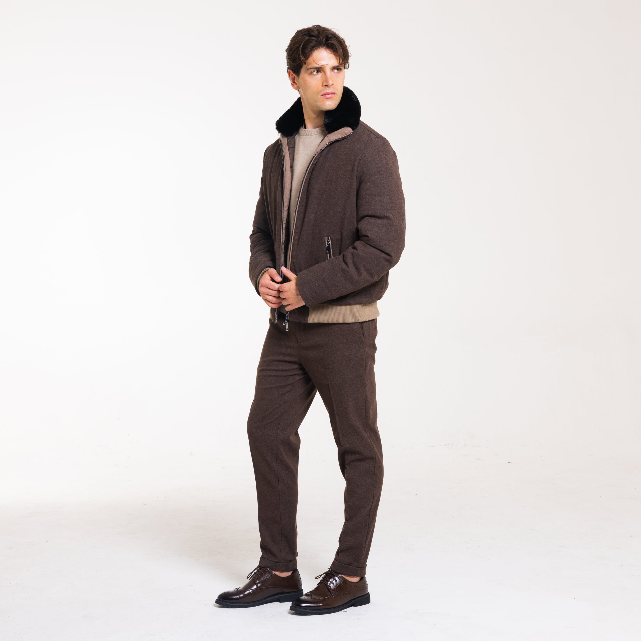 BOMBER ZIP IN PANNO-11655|Colore:Moro