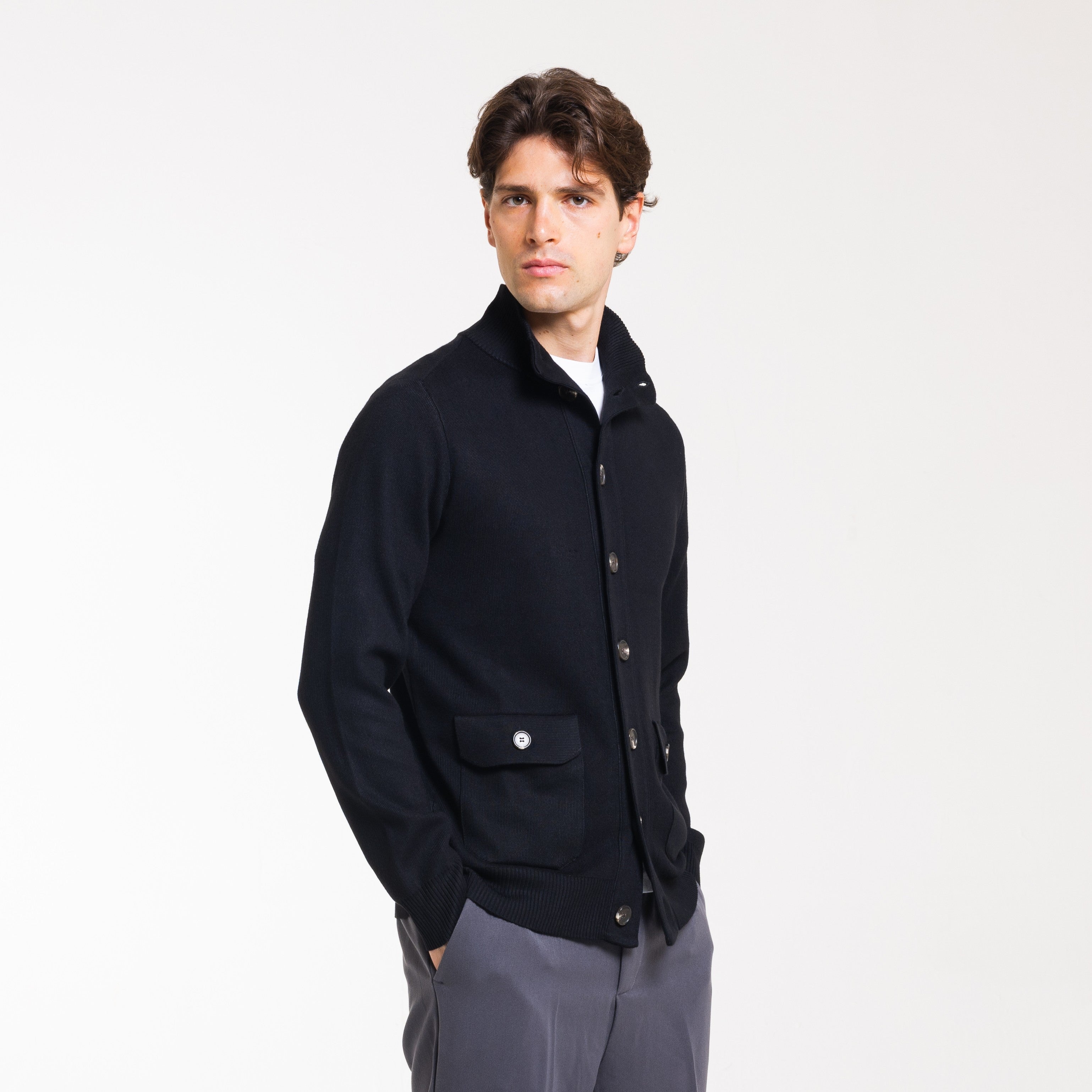 CARDIGAN MEZZO COLLO CON BOTTONI-11630|Colore:Nero