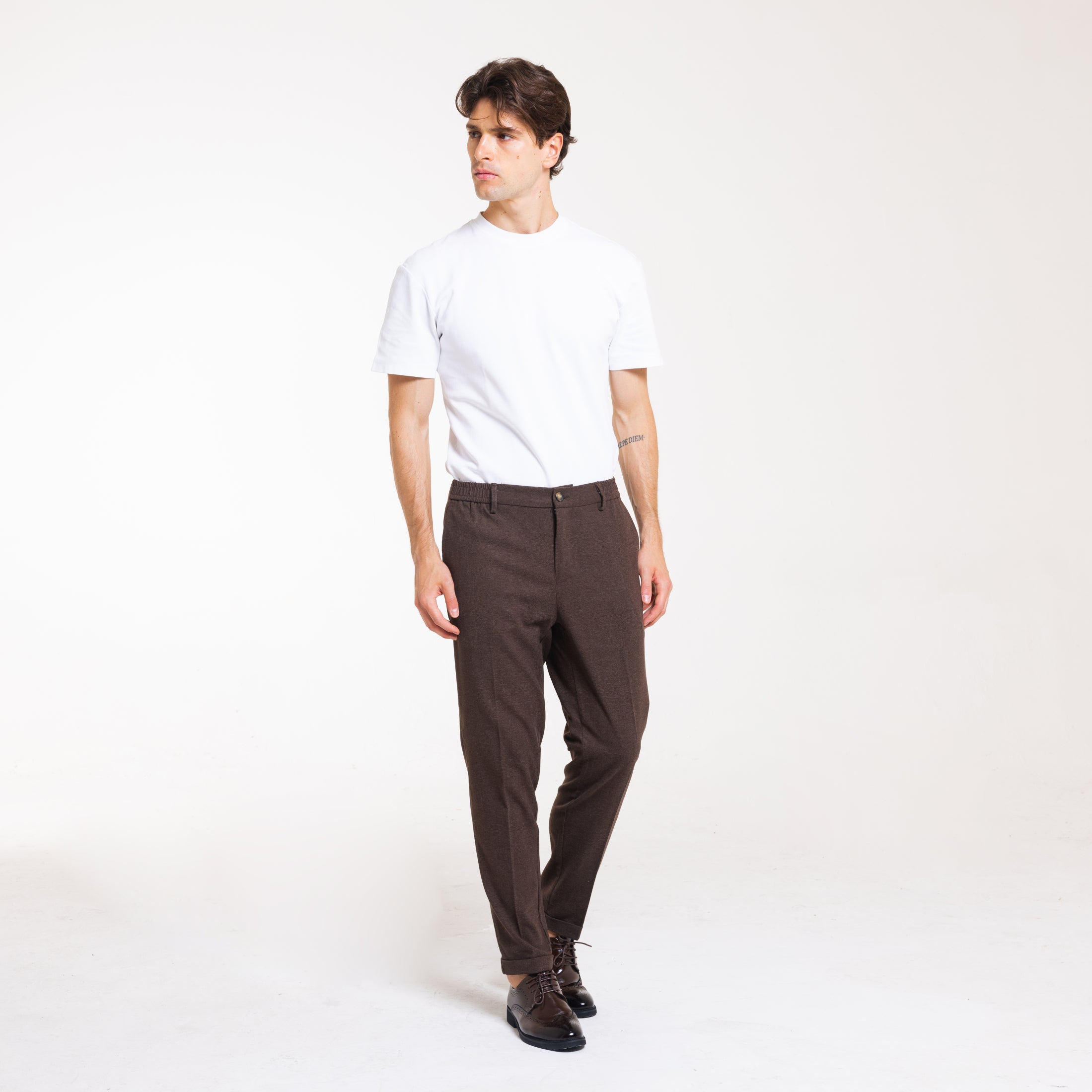 PANT MEZZO ELASTICO MISTO LANA-11665|Colore:Moro