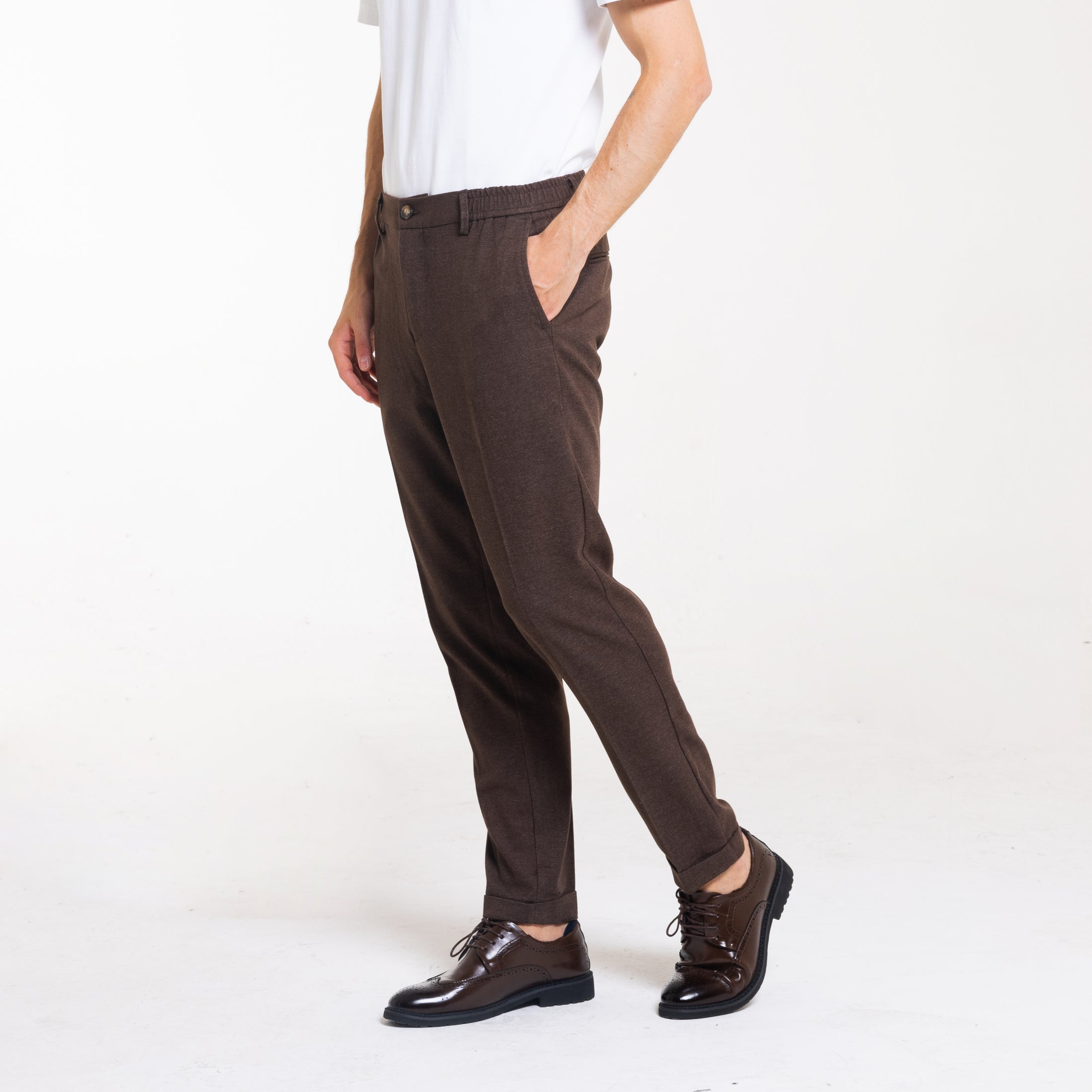 PANT MEZZO ELASTICO MISTO LANA-11665|Colore:Moro