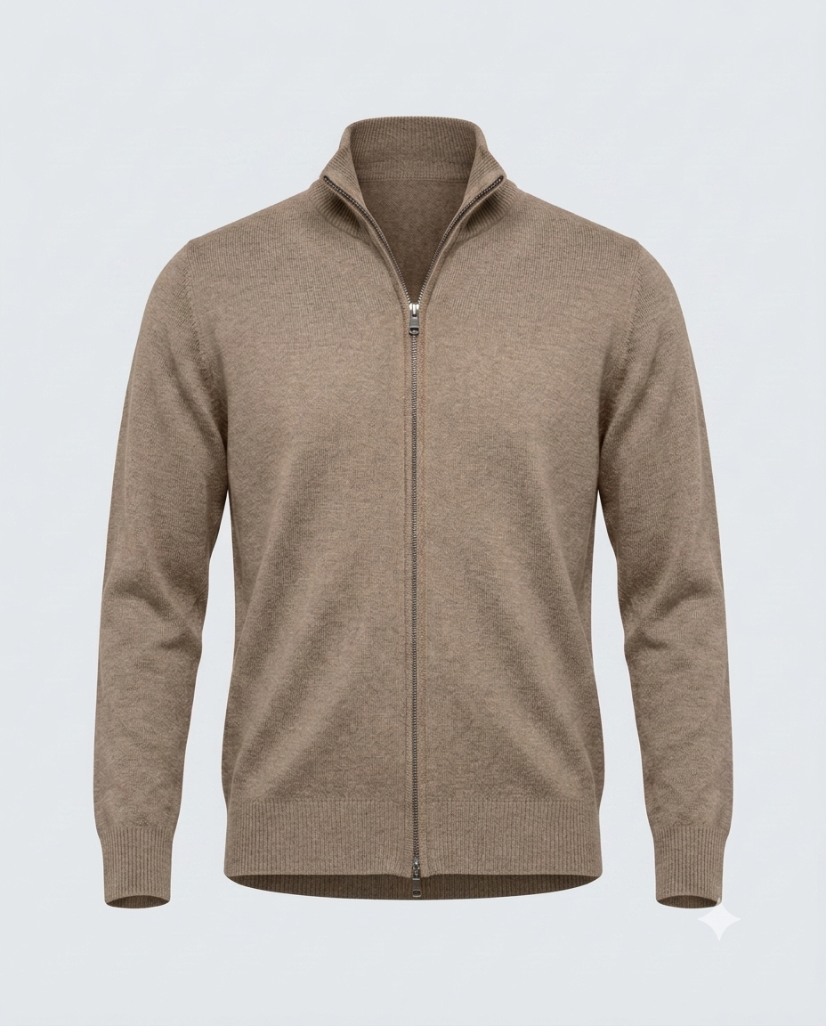 CARDIGAN FULL ZIP DOPPIO FILO-11622|Colore:Tortora