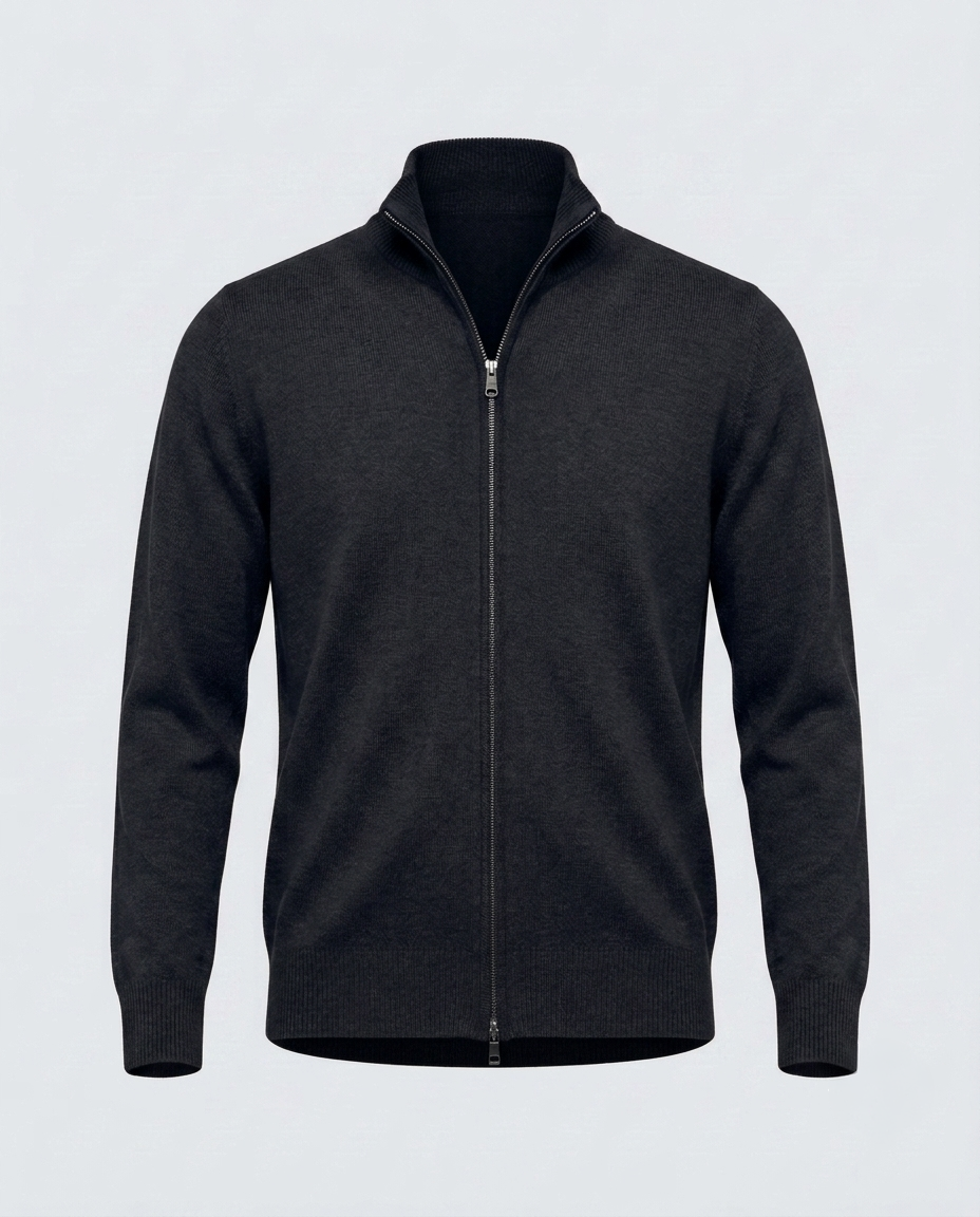 CARDIGAN FULL ZIP DOPPIO FILO-11622|Colore:Nero