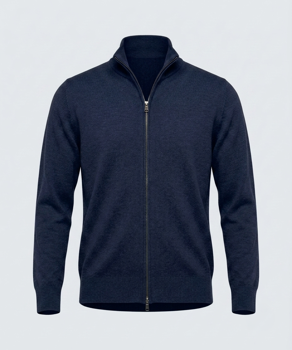 CARDIGAN FULL ZIP DOPPIO FILO-11622|Colore:Blu