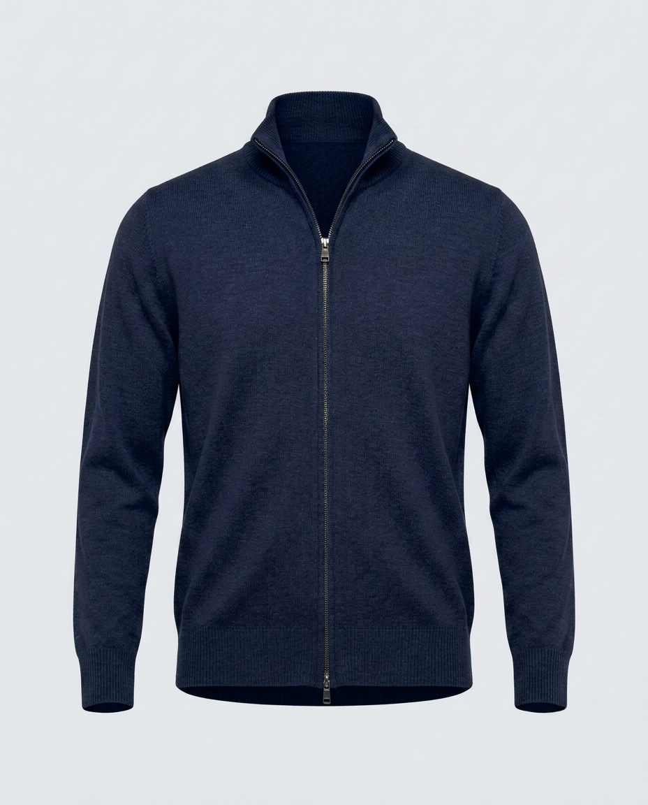 CARDIGAN FULL ZIP DOPPIO FILO-11622|Colore:Blu