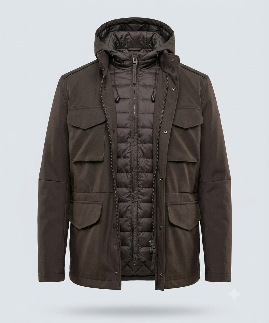 FIELD JACKET DOUBLE CON PIUMINO-11644|Colore:Moro