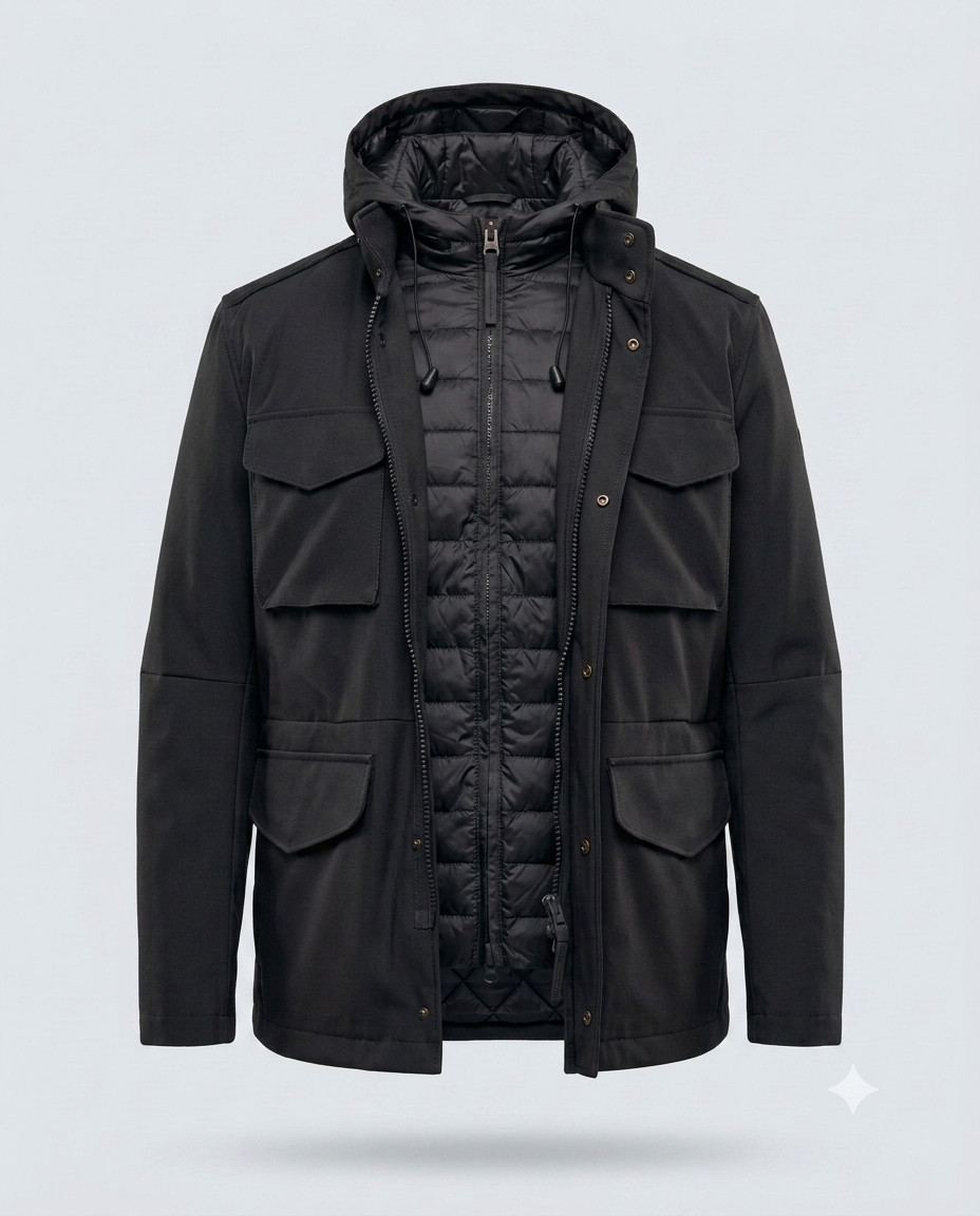 FIELD JACKET DOUBLE CON PIUMINO-11644|Colore:Nero