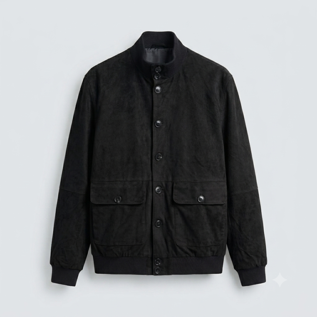 BOMBER EFFETTO CAMOSCIO-11650 |Colore:Nero