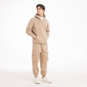 FELPA CAPPUCCIO MEZZA ZIP-11638|Colore:Beige