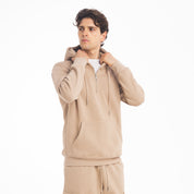 FELPA CAPPUCCIO MEZZA ZIP-11638|Colore:Beige