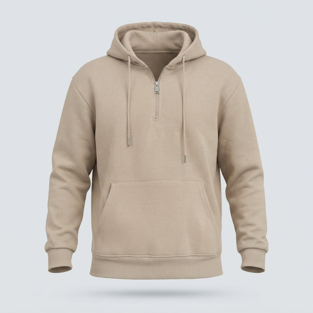 FELPA CAPPUCCIO MEZZA ZIP-11638|Colore:Beige