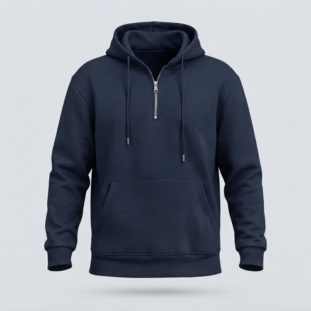 FELPA CAPPUCCIO MEZZA ZIP-11638|Colore:Blu
