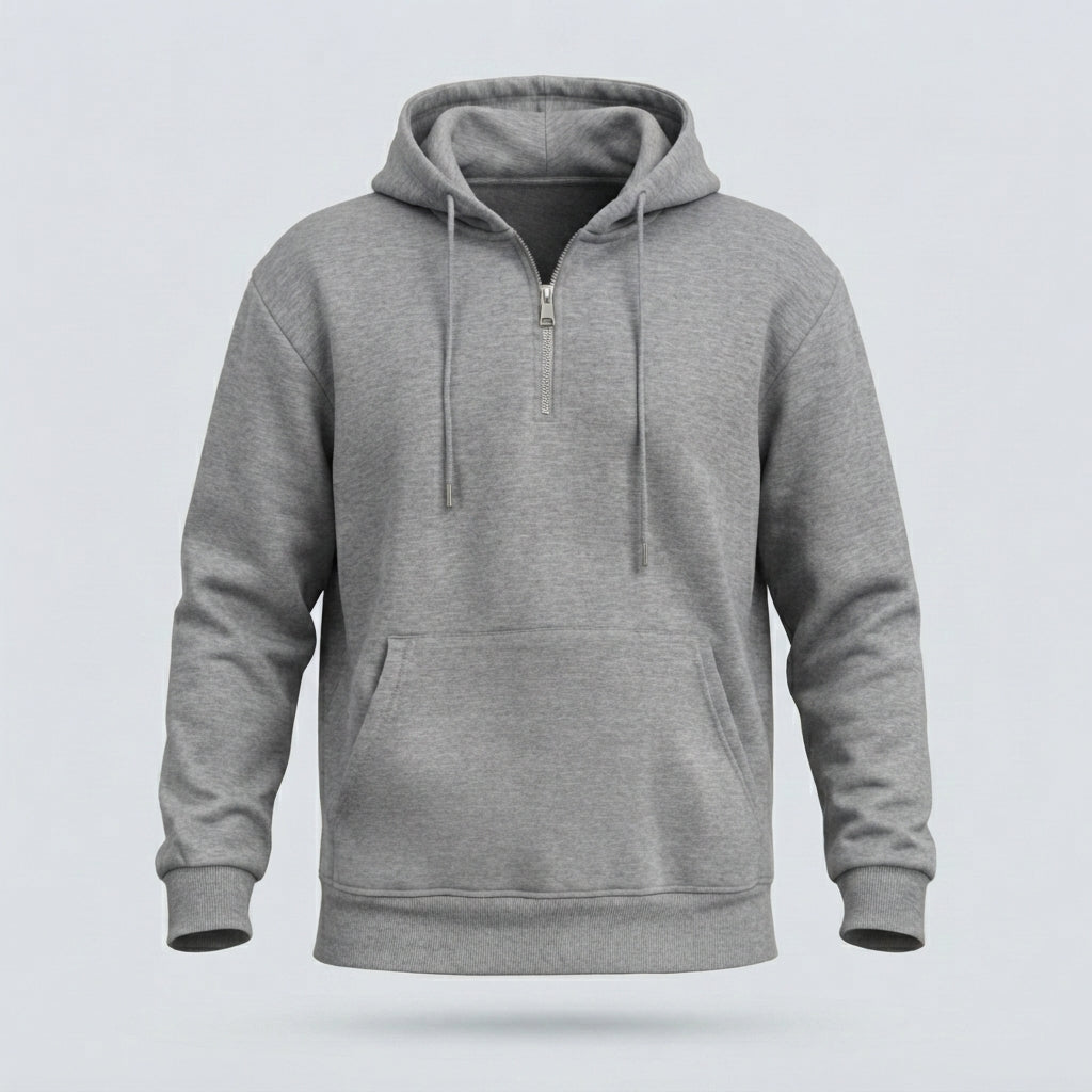 FELPA CAPPUCCIO MEZZA ZIP-11638|Colore:Grigio