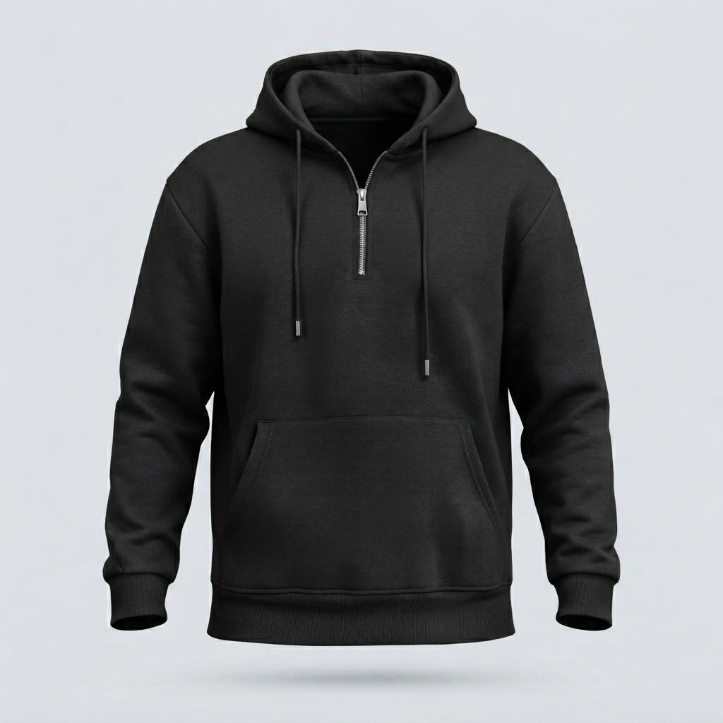 FELPA CAPPUCCIO MEZZA ZIP-11638|Colore:Nero