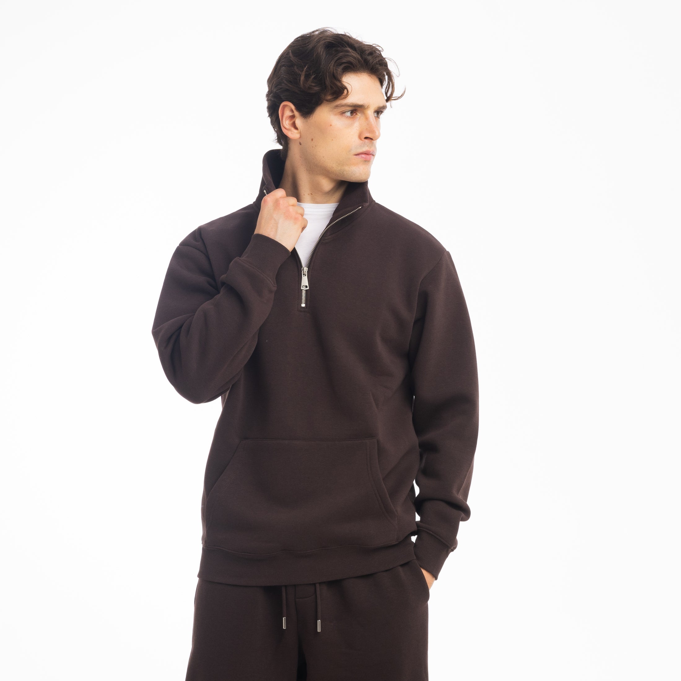 FELPA CAMIONER MEZZA ZIP-11637|Colore:Moro