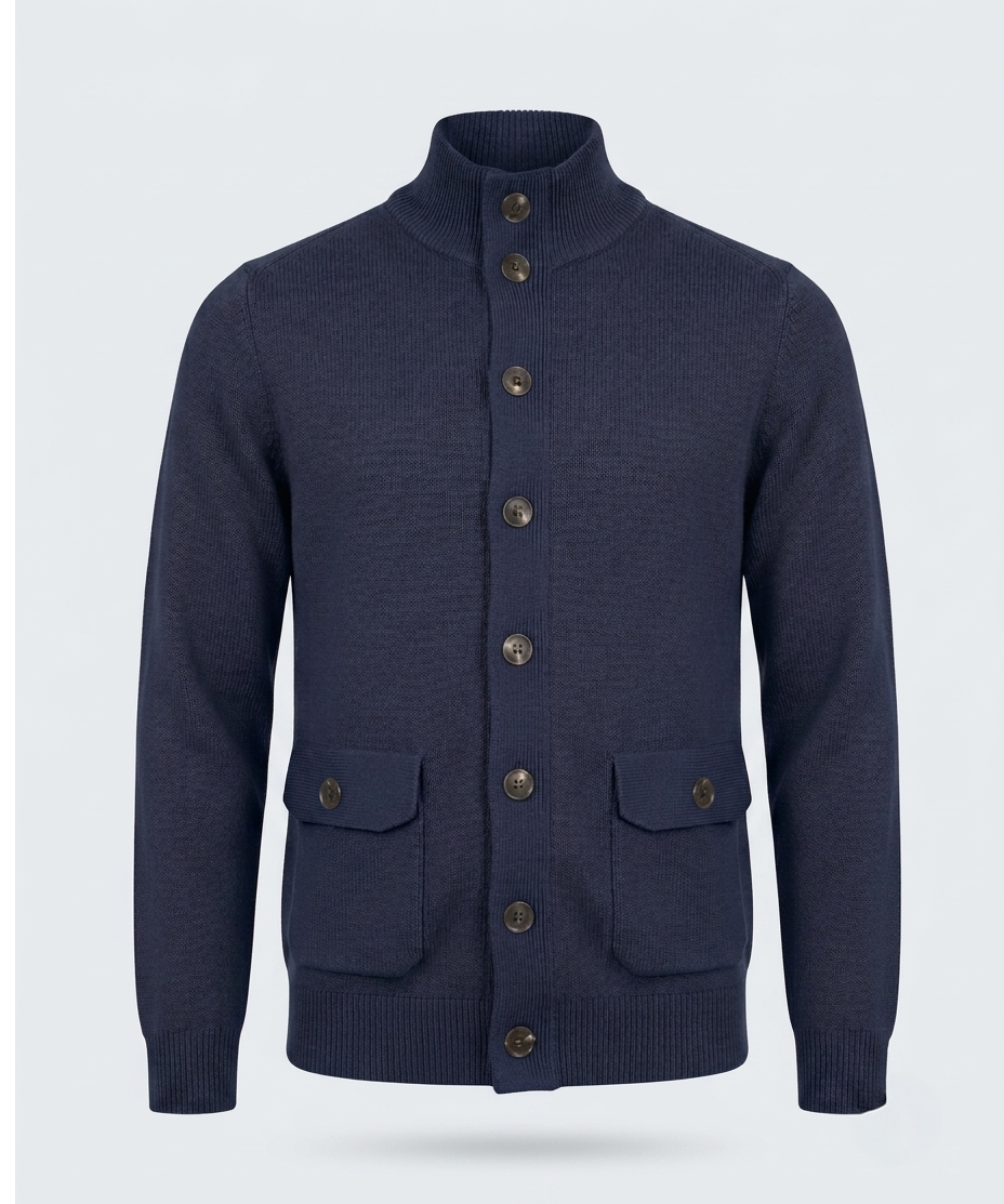 CARDIGAN MEZZO COLLO CON BOTTONI-11630|Colore:Blu