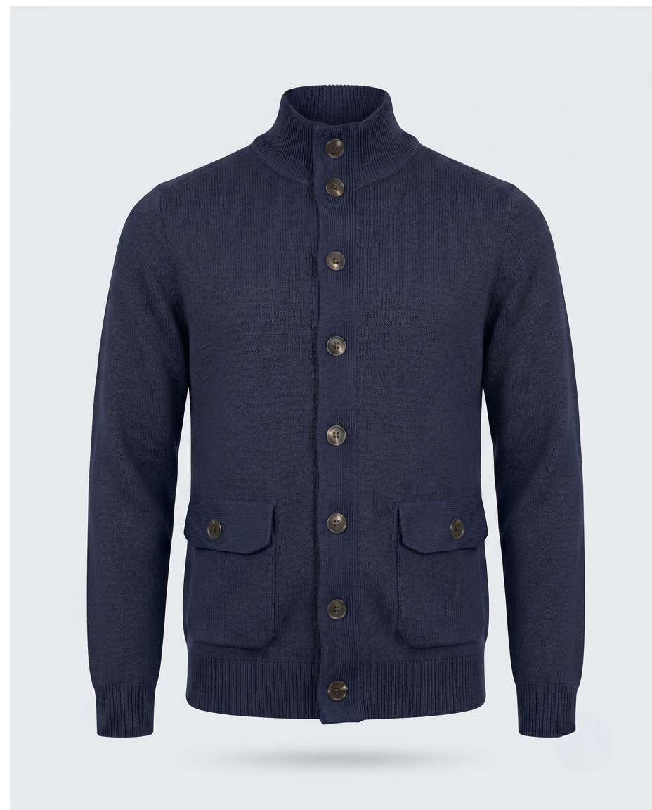 CARDIGAN MEZZO COLLO CON BOTTONI-11630|Colore:Blu
