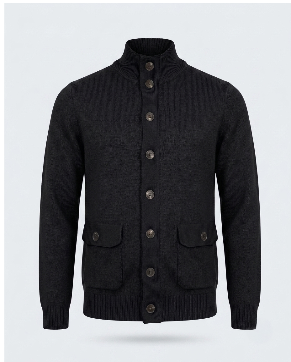 CARDIGAN MEZZO COLLO CON BOTTONI-11630|Colore:Nero