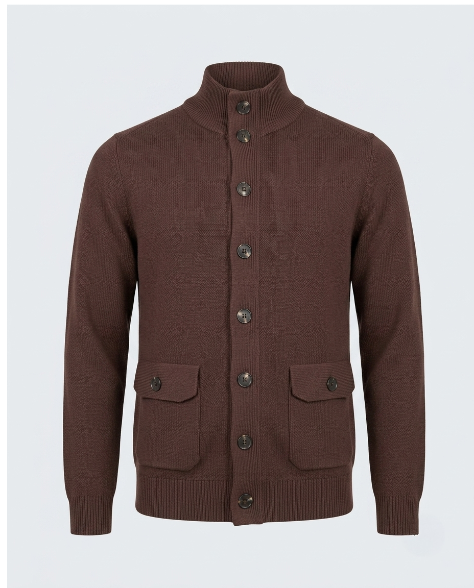 CARDIGAN MEZZO COLLO CON BOTTONI-11630|Colore:Moro
