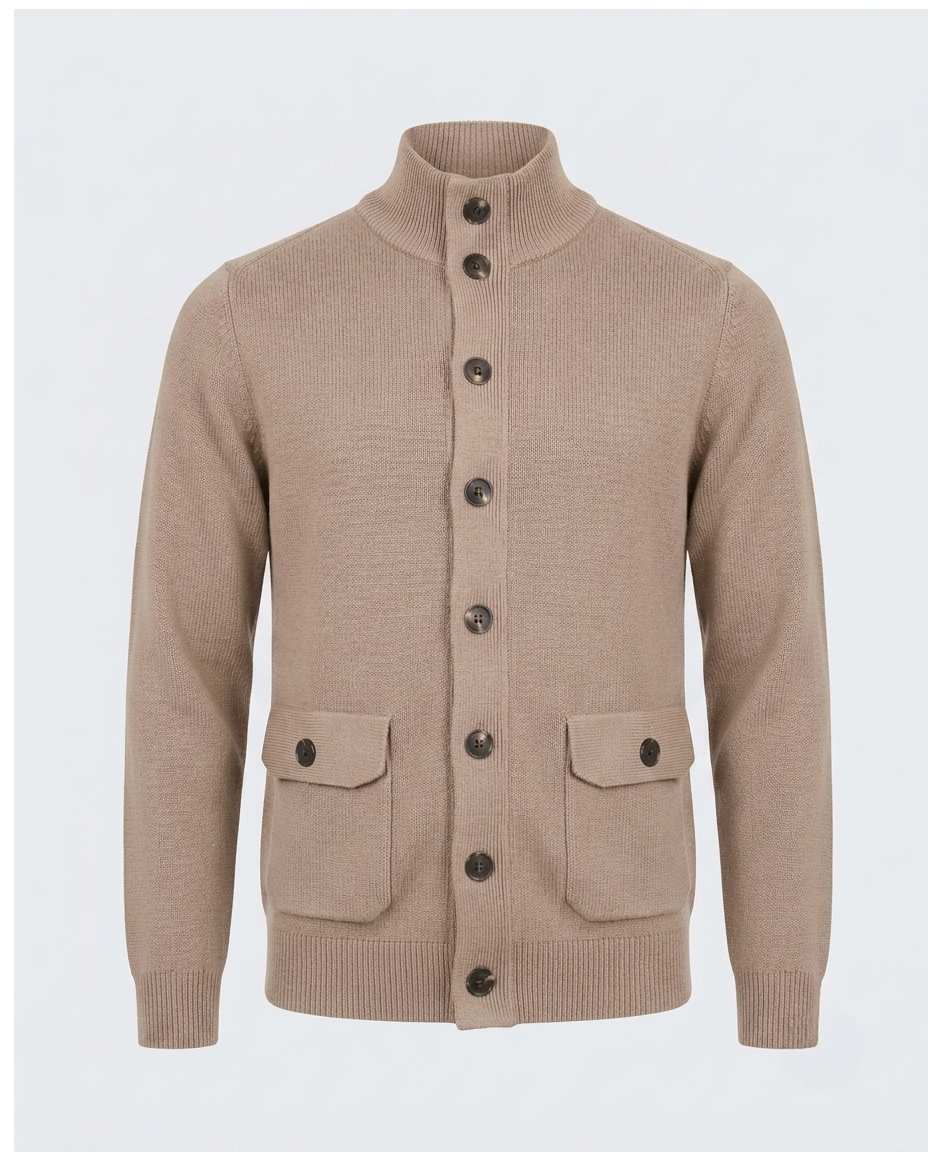 CARDIGAN MEZZO COLLO CON BOTTONI-11630|Colore:Tortora