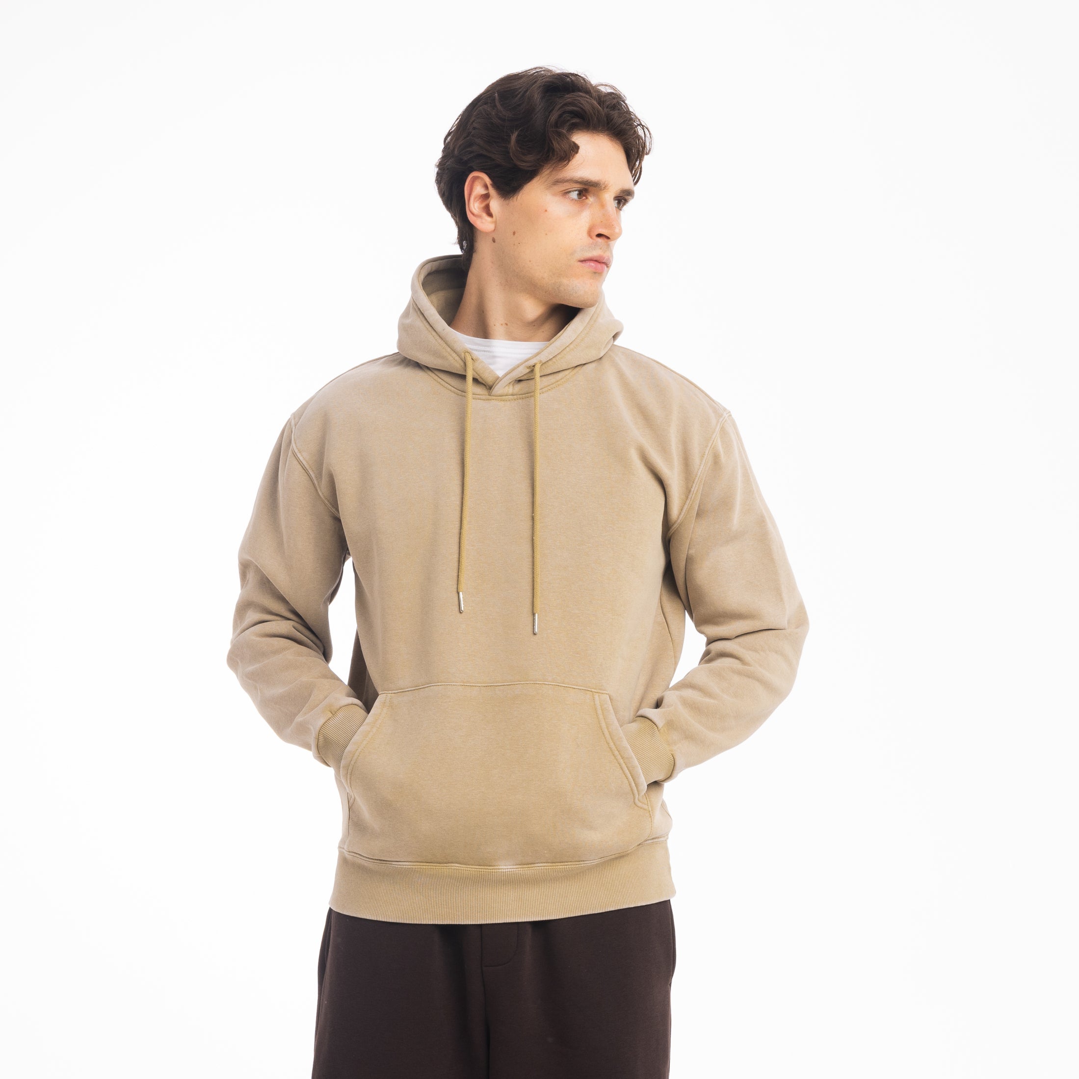 FELPA CAPPUCCIO STONE WASH-11413|Colore:Beige