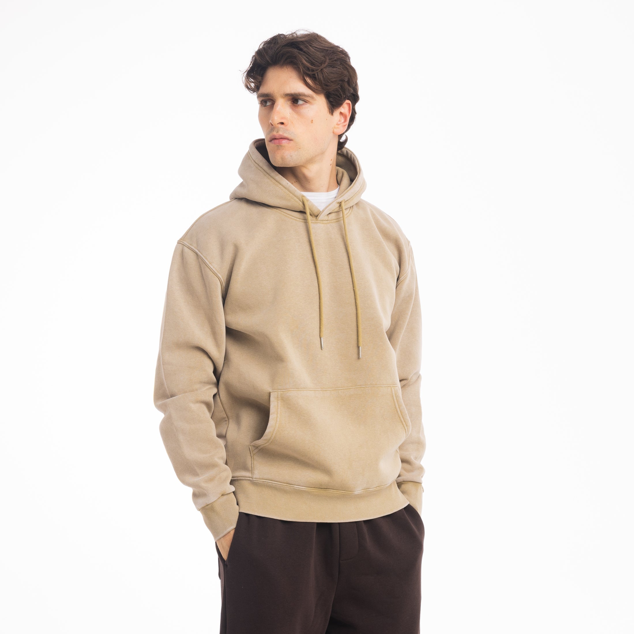 FELPA CAPPUCCIO STONE WASH-11413|Colore:Beige