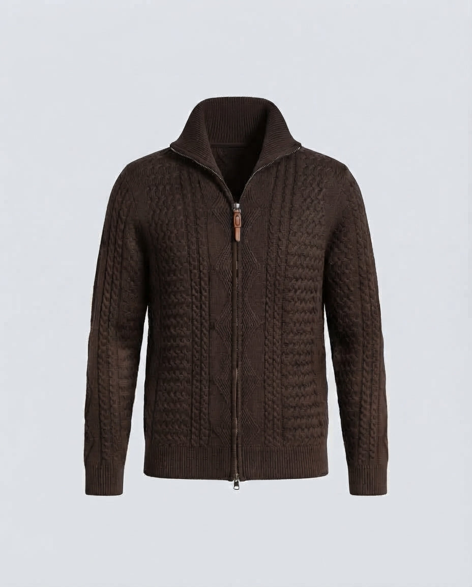 CARDIGAN FULL ZIP RICAMATO -11615|Colore:Moro